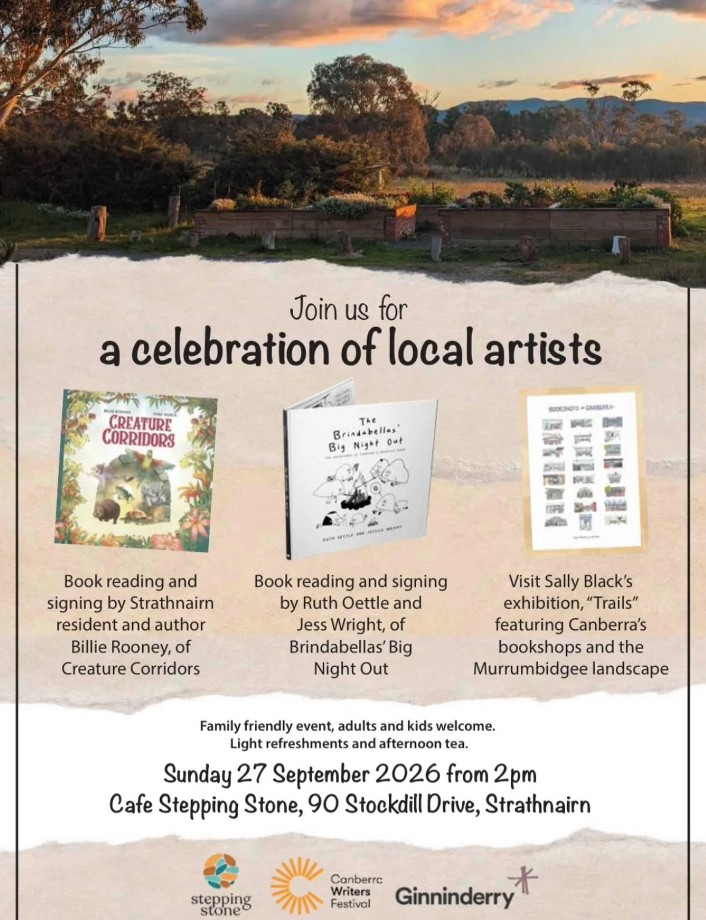 I&rsquo;m looking forward to joining @allara.creative and @sallyblacktravellingscribbler at this event next weekend. 

Come along and hear Sally talk about her new exhibition &lsquo;Trails&rsquo;, featuring Canberra&rsquo;s bookshops and local landsc