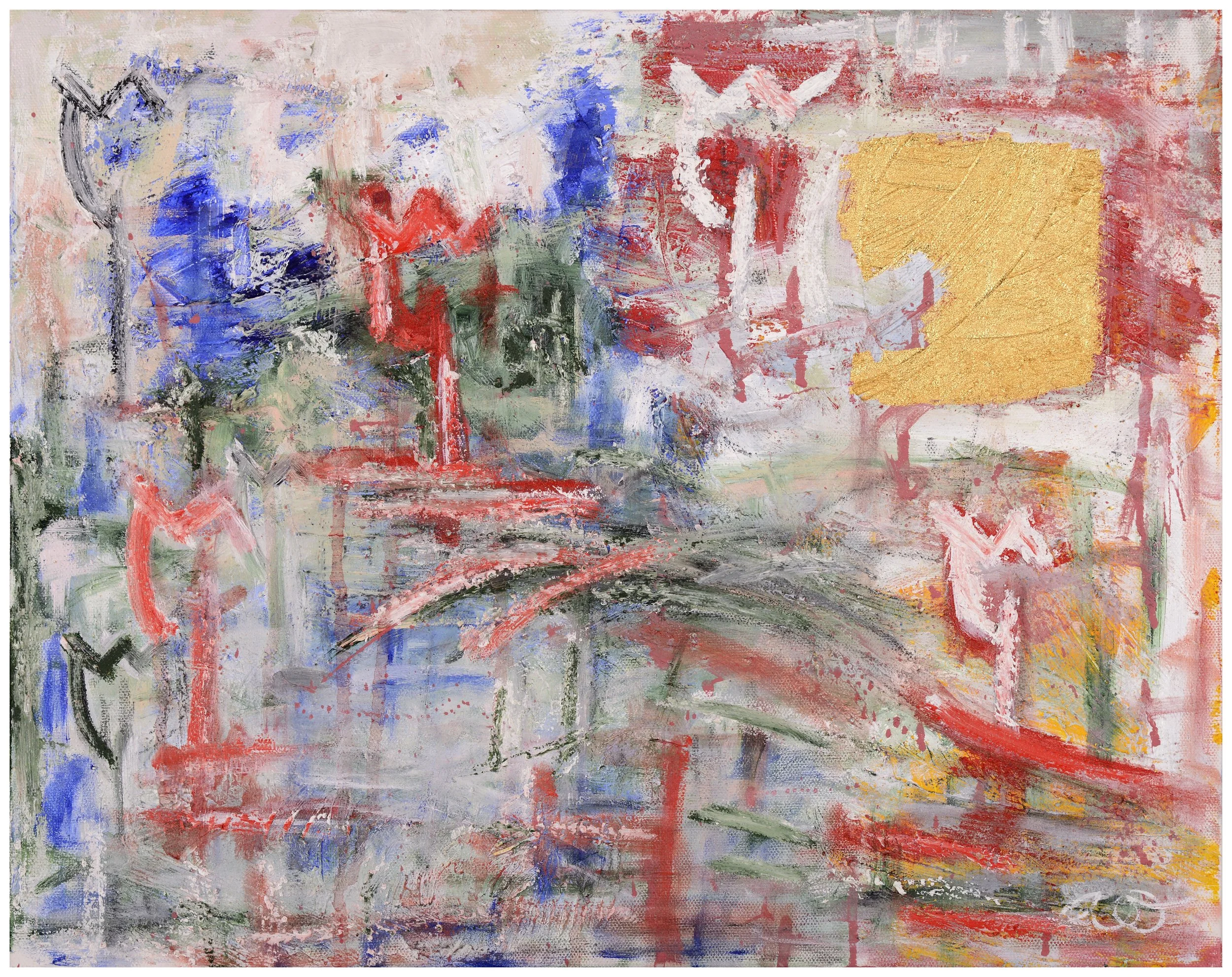 Flower Garden Series/ Grass and Water - Mixed Media Acrylic on 16x20" Canvas