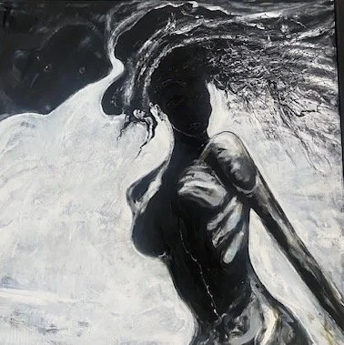Woman in Waves - Mixed Media Acrylic on  38x39" Canvas