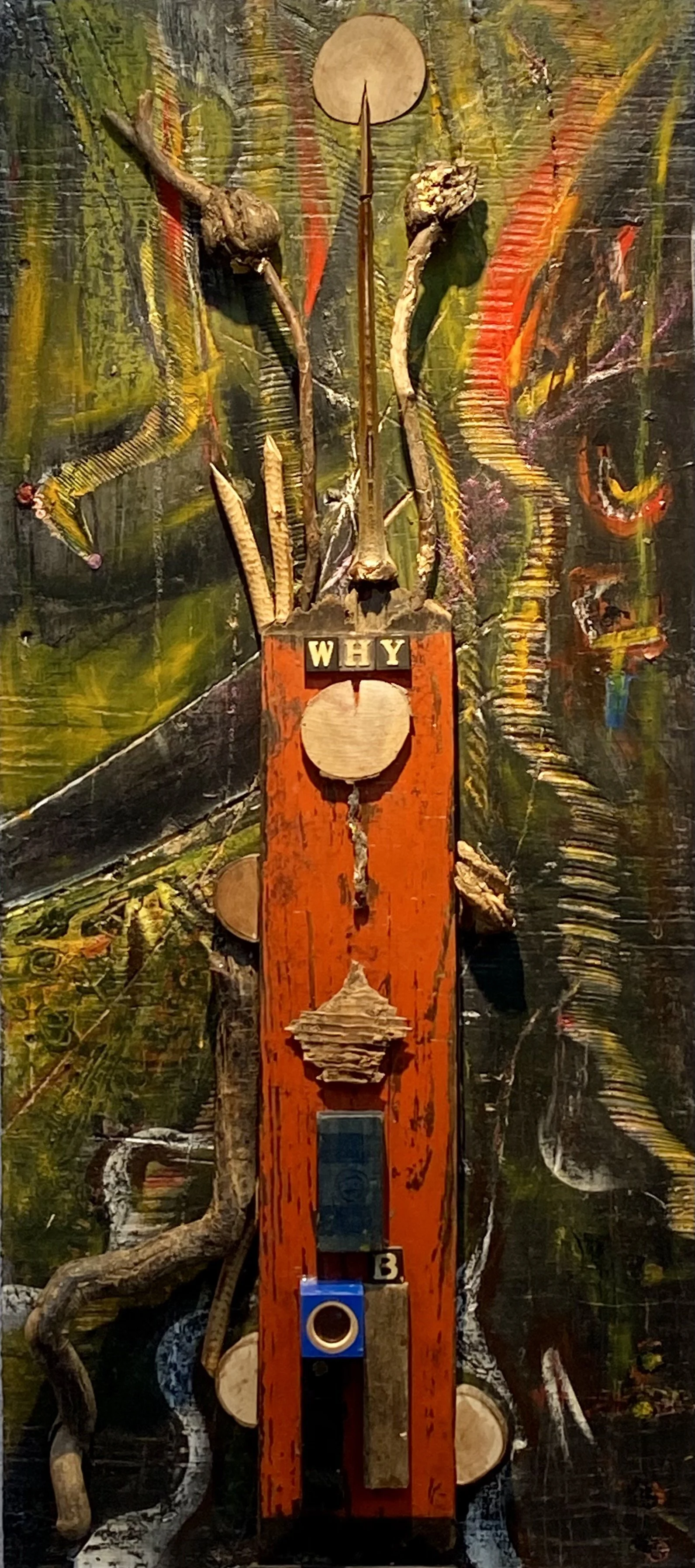 Why B - Mixed Media Construction on 18x40"Panel