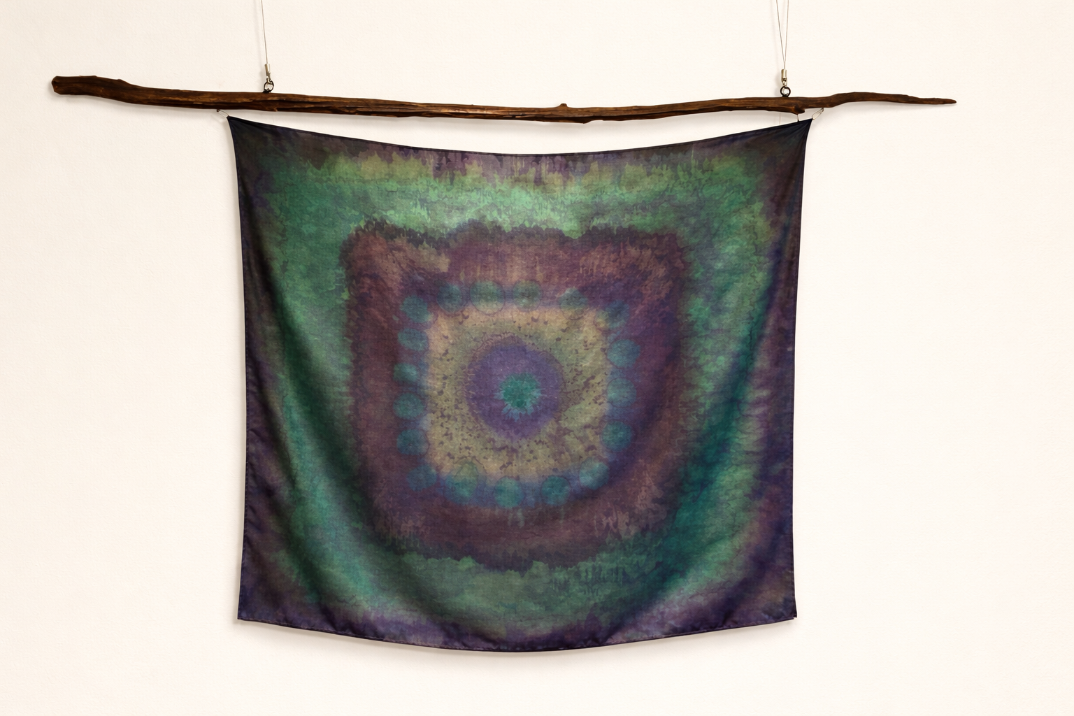 Butterfly - 36x58.5" Painted Silk Chameause Taestry - Found wood, deerskin lacing 