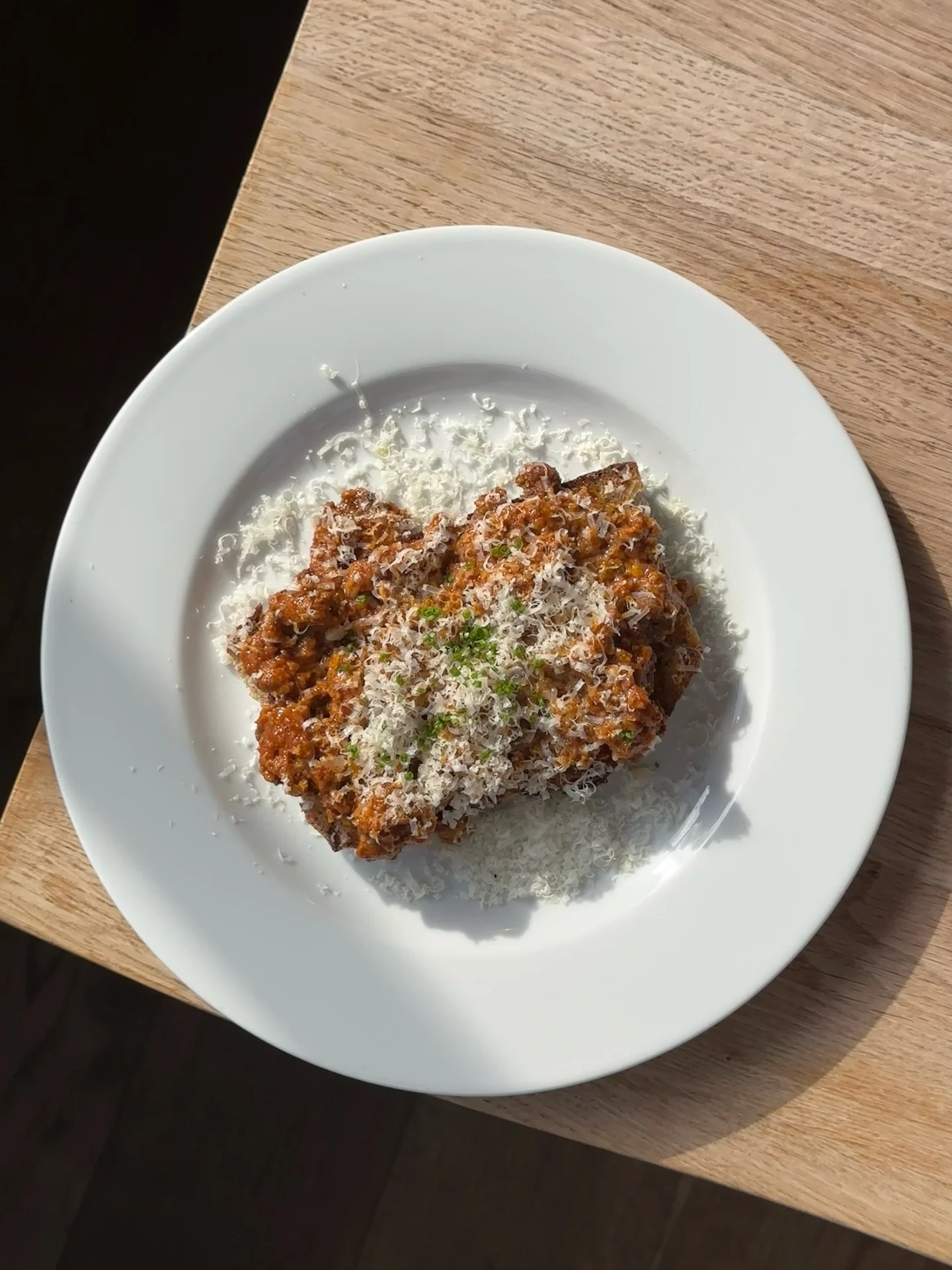 Venison bolognese, toasted sourdough &amp; pecorino.