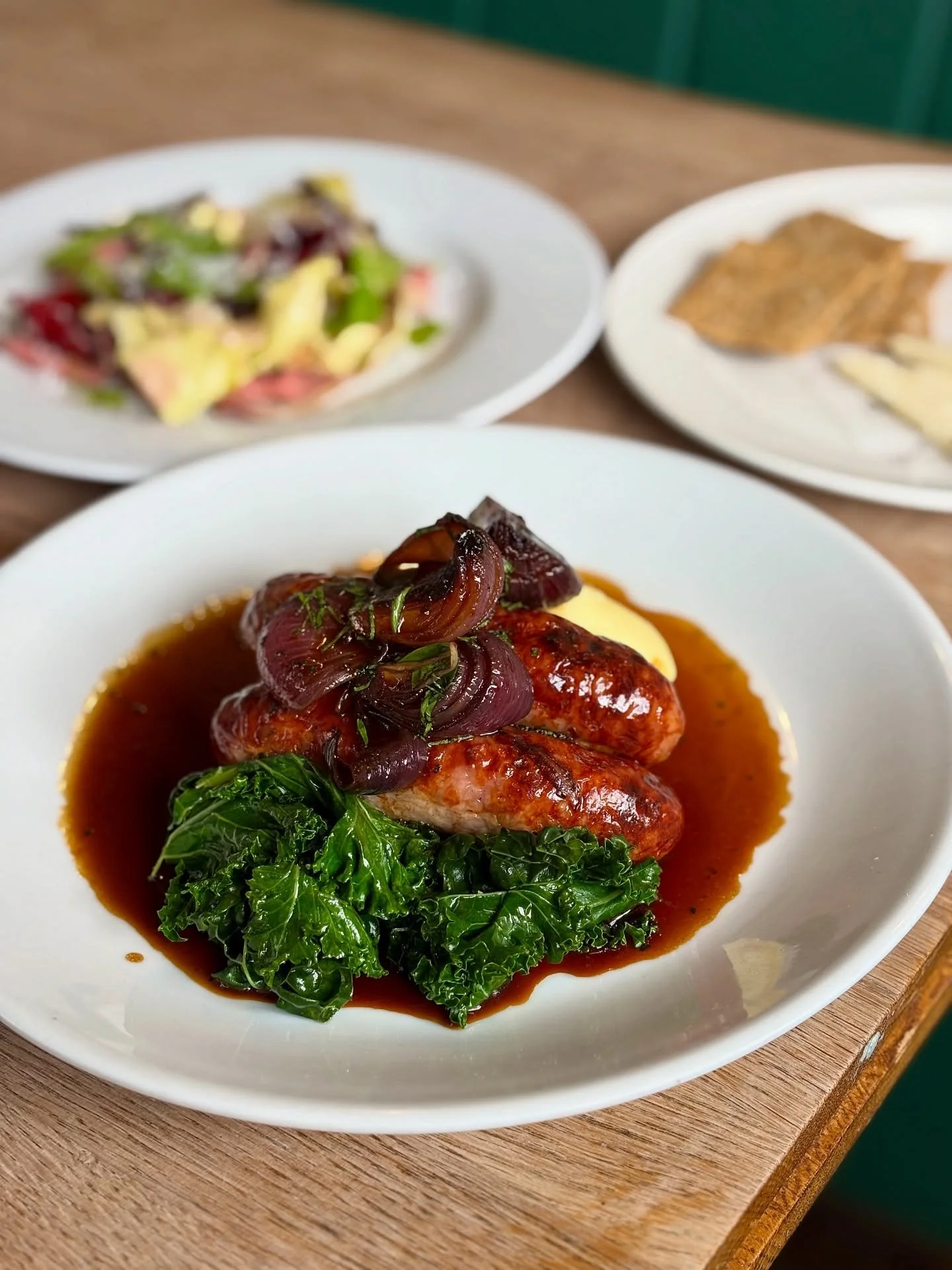 On the set menu this week.

1. Rare roast beef, capers &amp; anchovy dressing
2. Celeriac soup, hazelnut &amp; sage butter, toasted sourdough
3. @greenstreetbath sausage &amp; mash with red onion gravy
4. Aubergine Schnitzel, tomato pesto, burrata &a