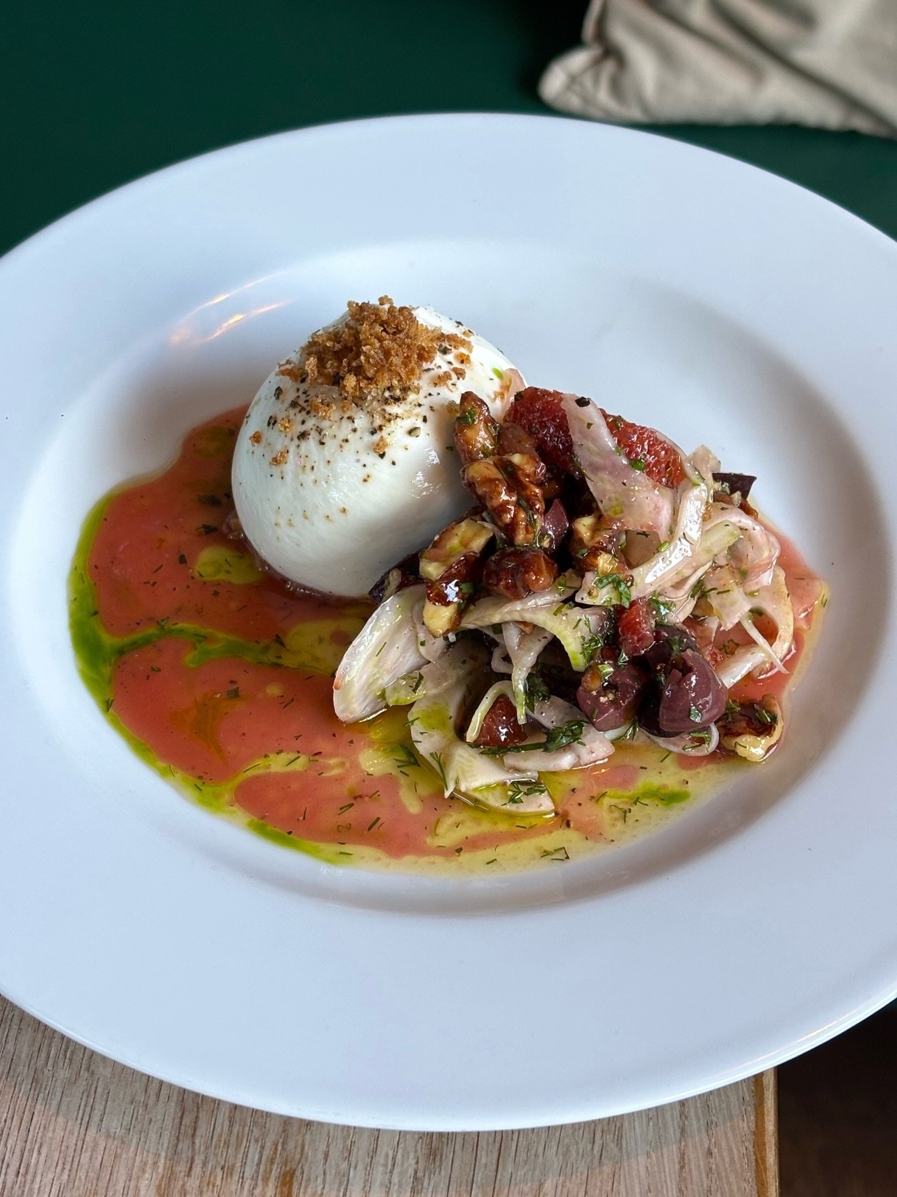 Burrata, fennel, blood orange &amp; olive salad.