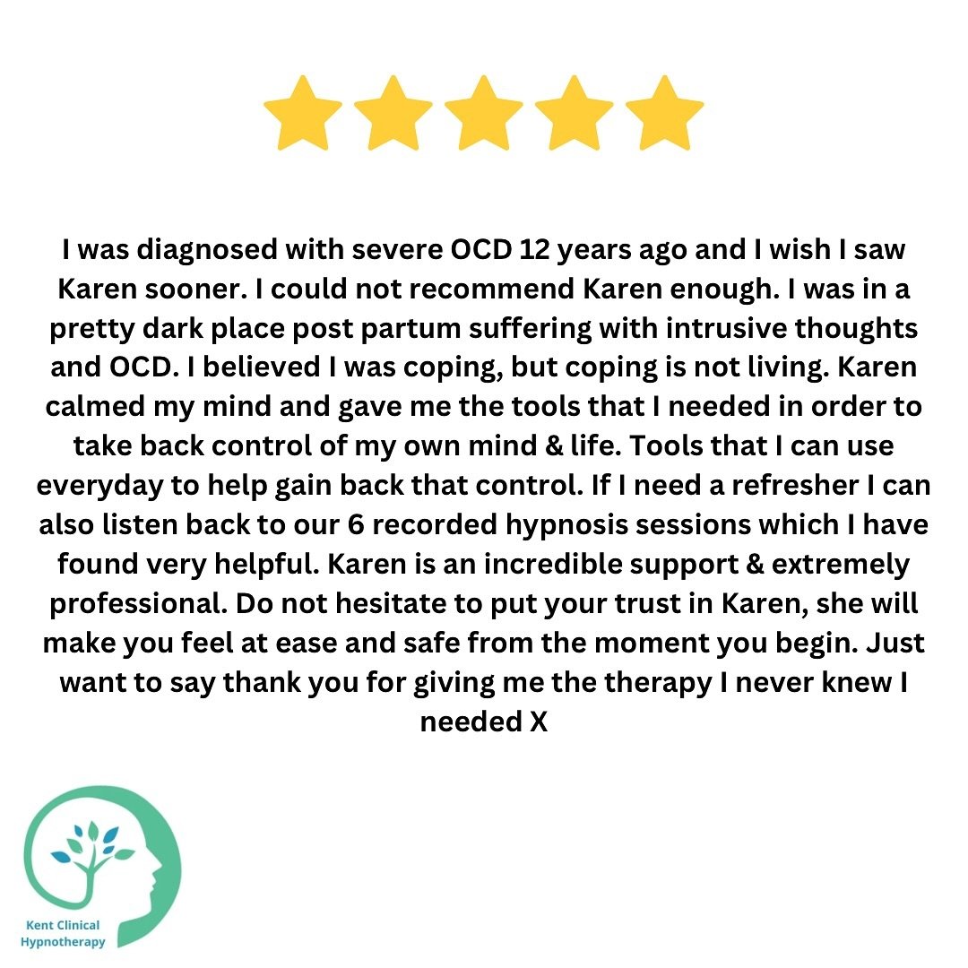 OCD is something that I often refer on for CBT but this client already had CBT and other forms of therapy. She was eager to try hypnotherapy and as you can see, she was glad she did! 🌟 

#ocdhelp #ocdsupport #therapymedway #ocdtreatment #kenttherapi