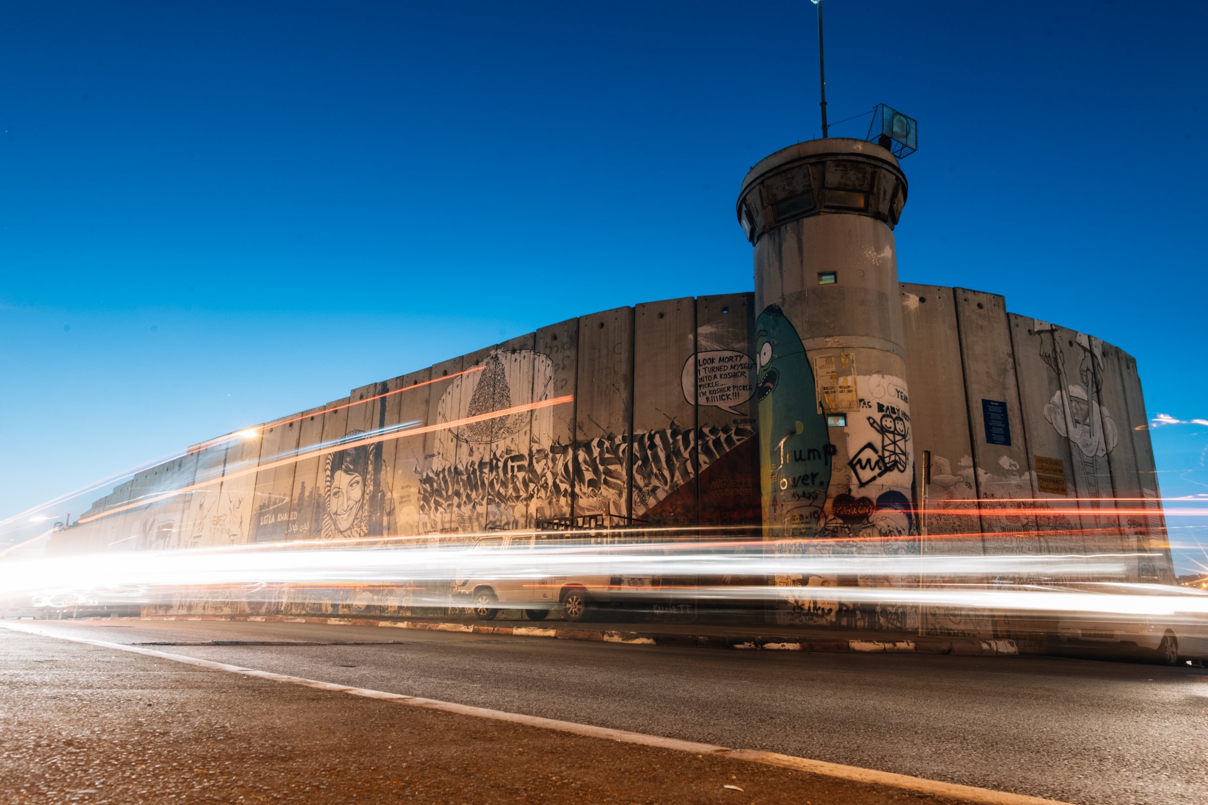 The separation wall in nighttime Bethlehem - West Bank.jpg