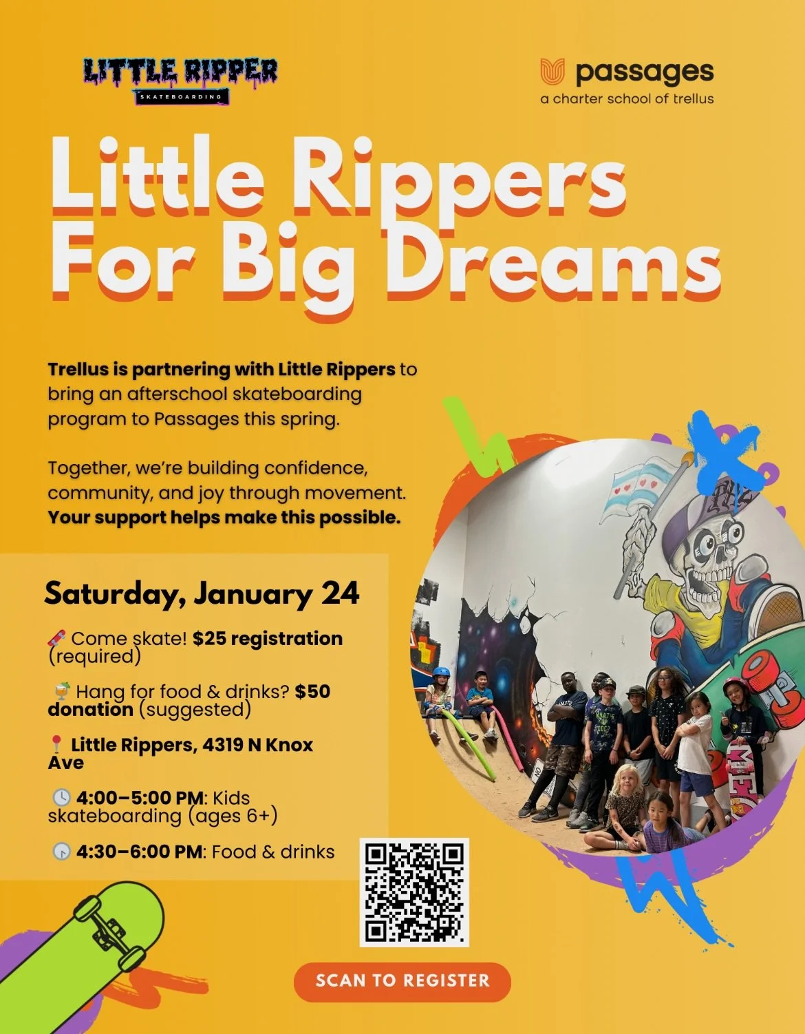 This Christmas Eve, we&rsquo;re setting a new goal and it&rsquo;s about access.

We&rsquo;re raising funds to host a special skate event that will allow us to bring our after-school skate program to a Chicago charter school that currently has no fund