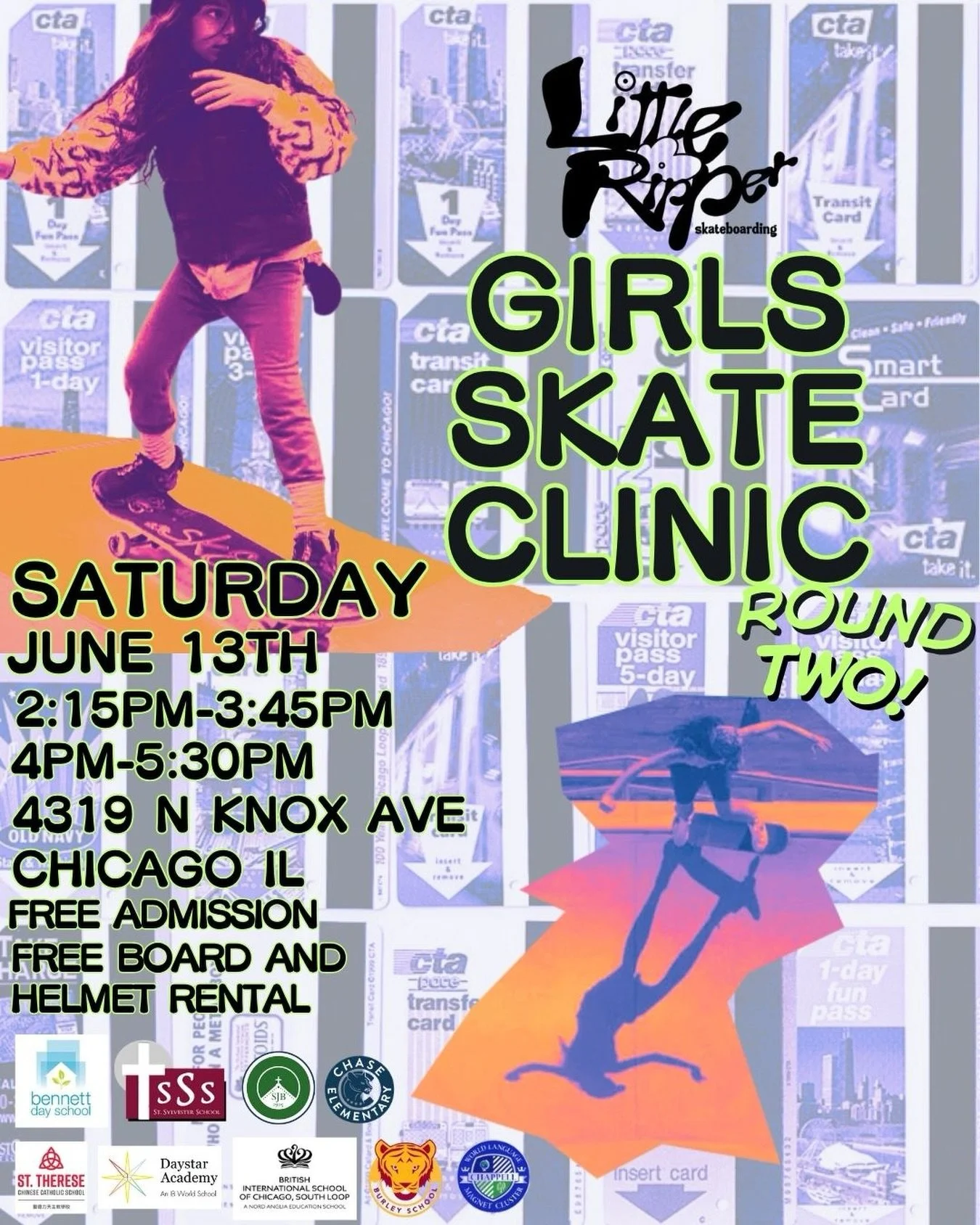 ✨ GIRLS ONLY SKATE CLINIC

📍 Free event
📅 Saturday, June 13th
⏰ Session 1: 2:15&ndash;3:45 PM
⏰ Session 2: 4:00&ndash;5:30 PM

Come learn, fall, get back up, make friends, and be part of a community that&rsquo;s growing stronger every day. 🛹💫

‼️