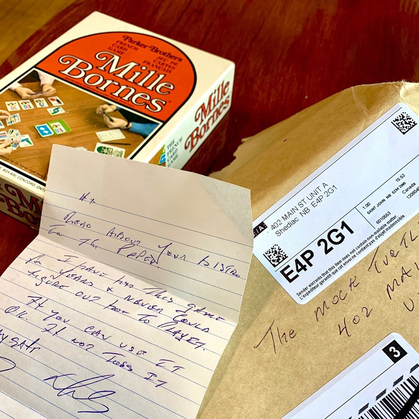 A lovely present from a stranger :)

&ldquo;Read about your bistro in the paper. I. Have had this game for years &amp; never could figure out how to play it. If you can use it, ok! If not toss it.

Stay safe. Donald&rdquo;

THANK YOU DONALD!!!