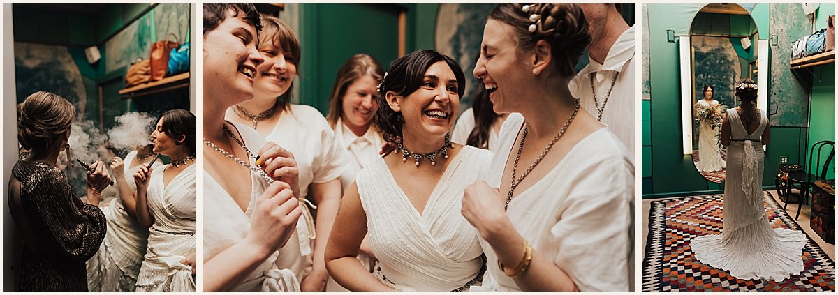 Bride laughing with bridesmaids before wedding ceremonyBride and Groom Getting Ready on Wedding Day | Lauren Parr Photography