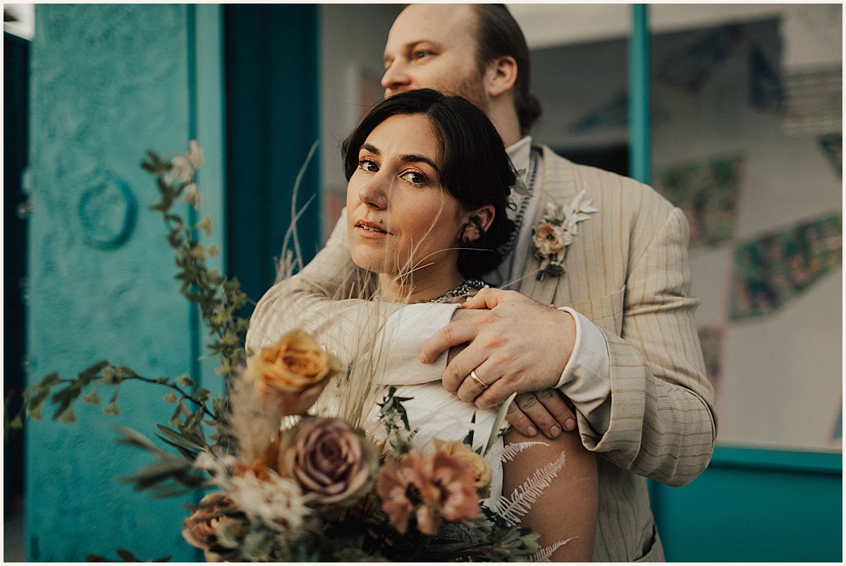 Bride and groom portraits on wedding day at the Valentine in Downtown Los Angeles | Lauren Parr Photography