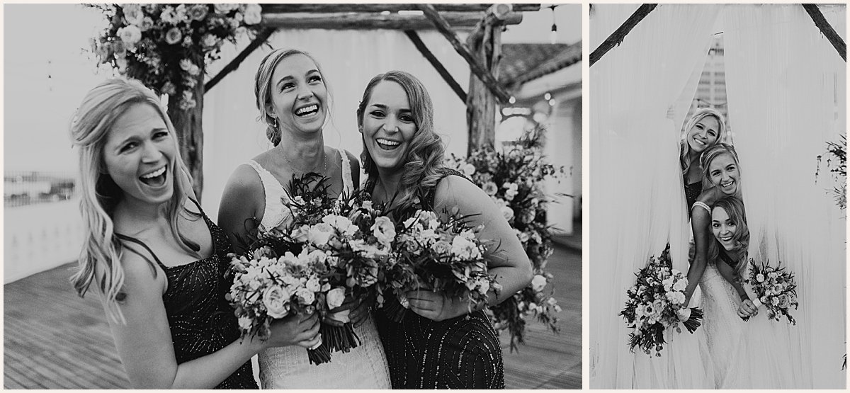 Bride and bridesmaids laughing together on wedding day after ceremony | Lauren Parr Photo