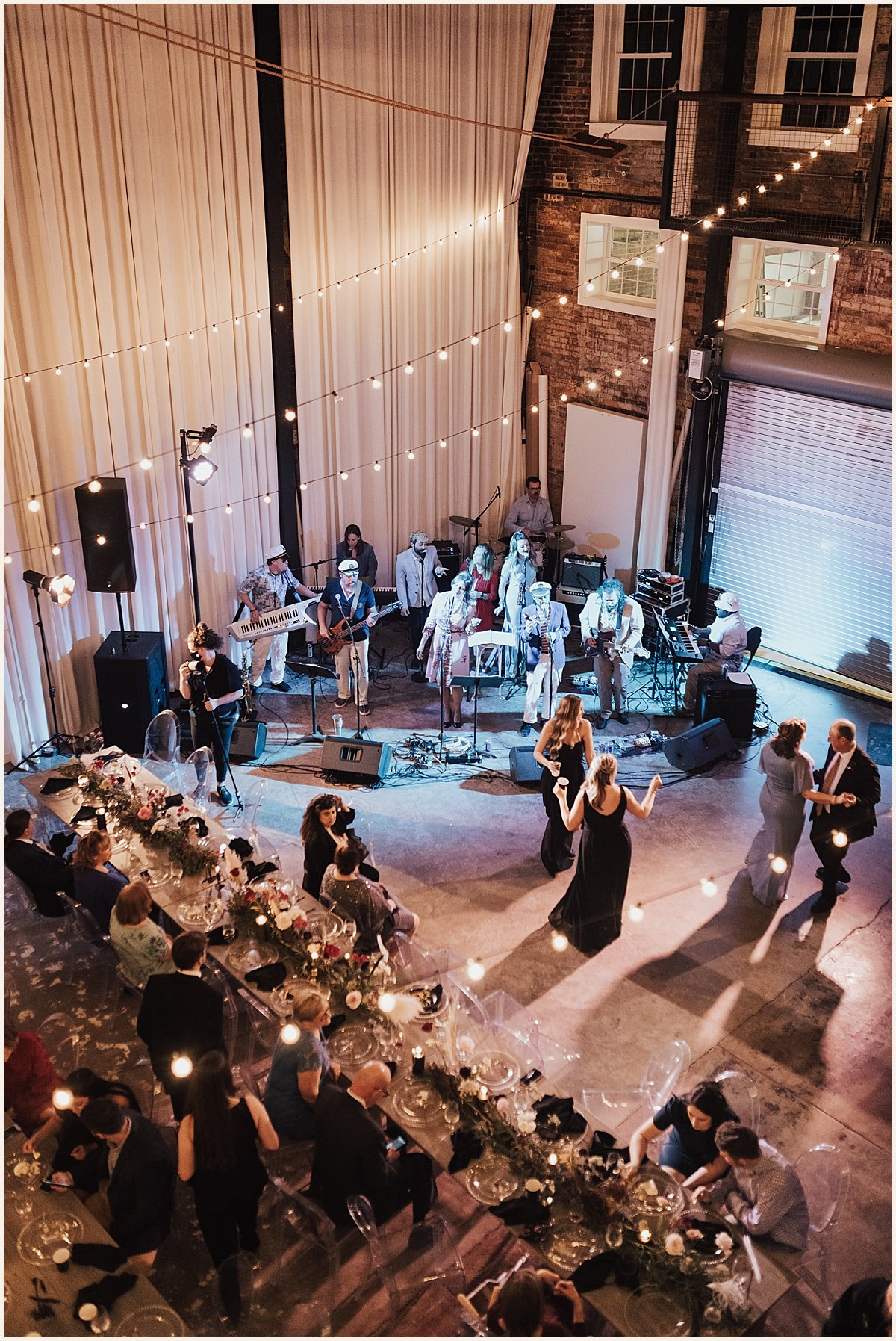 Second floor shot of dancing at wedding reception | Lauren Parr Photography