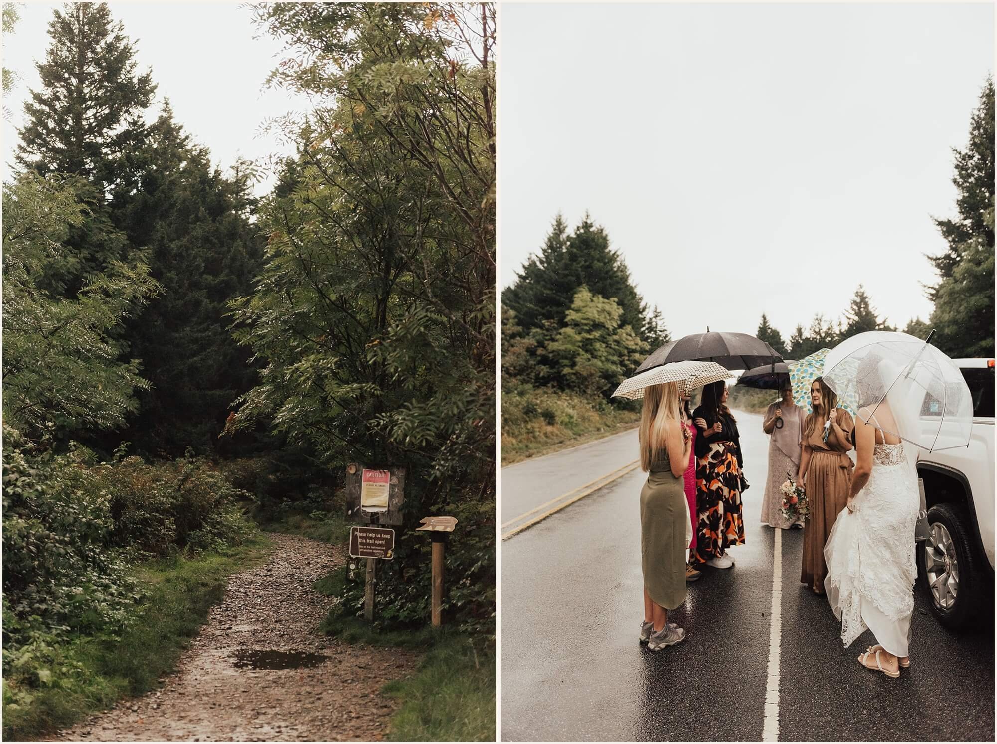 Trail in the Blue Ridge Mountains | Wedding part waiting in the rain