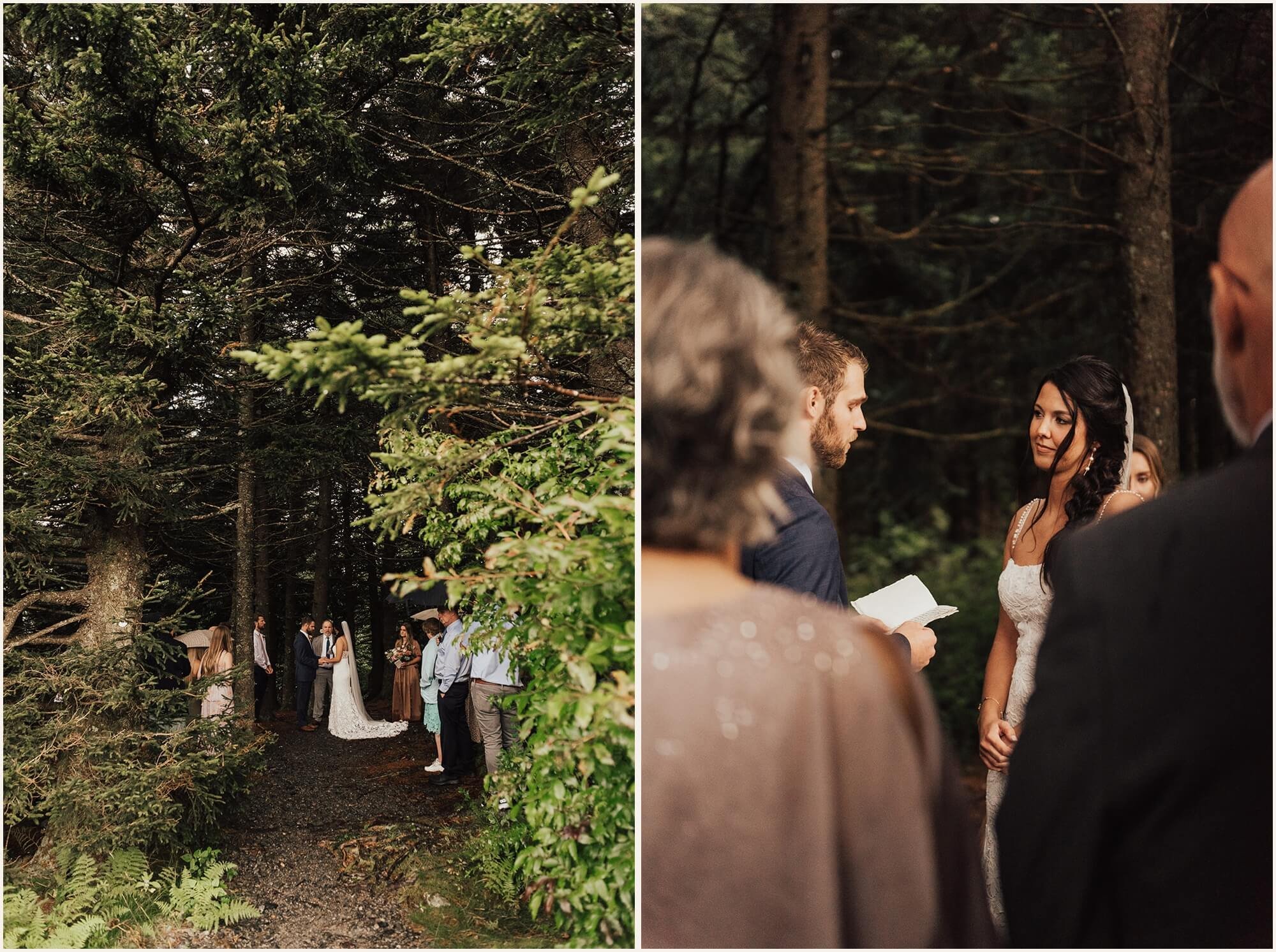 Bride and groom getting married in the forest of the Blue Ridge Mountains