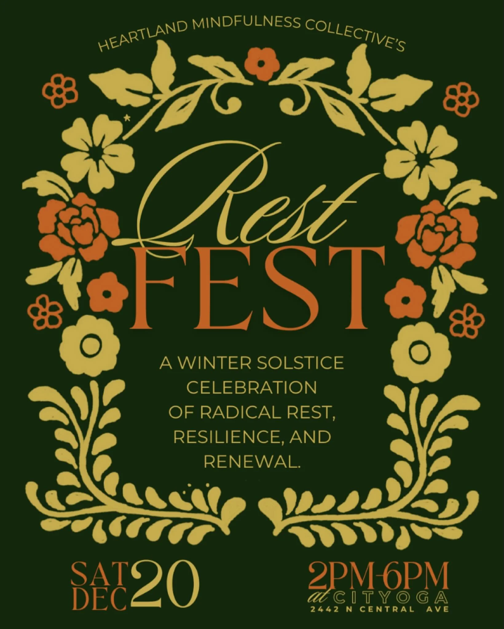 🌙✨ ANNOUNCING: REST FEST 2025 ✨🌙

A Winter Solstice Celebration of Radical Rest, Resilience, and Renewal
🕯️ Saturday, December 20th | 2&ndash;6 PM | Cityoga

Join us for an afternoon of deep rest, reflection, and community care as we honor the tur