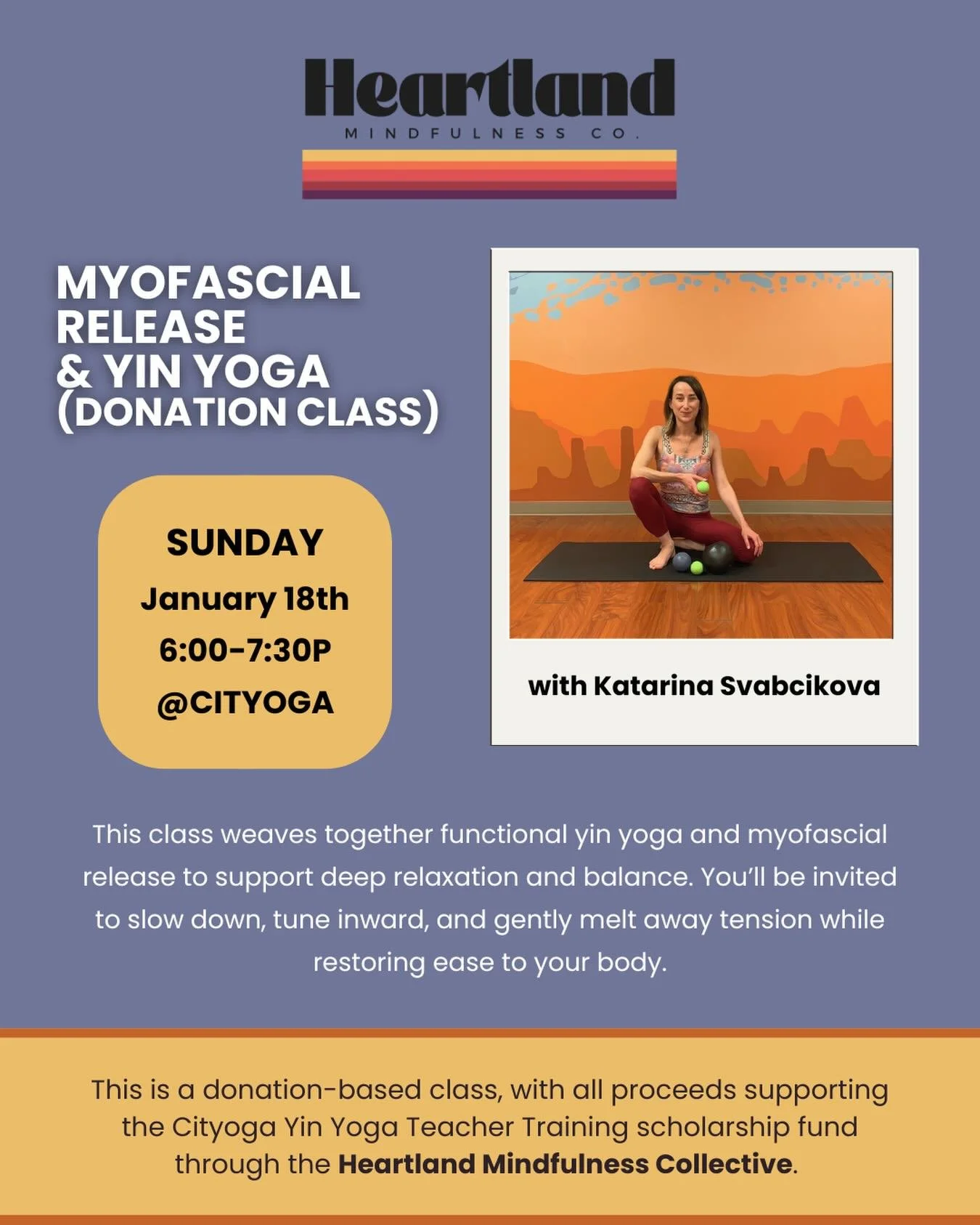 Please join us January 18 to help raise money for the Yin Yoga Teacher training scholarship fund 🙏