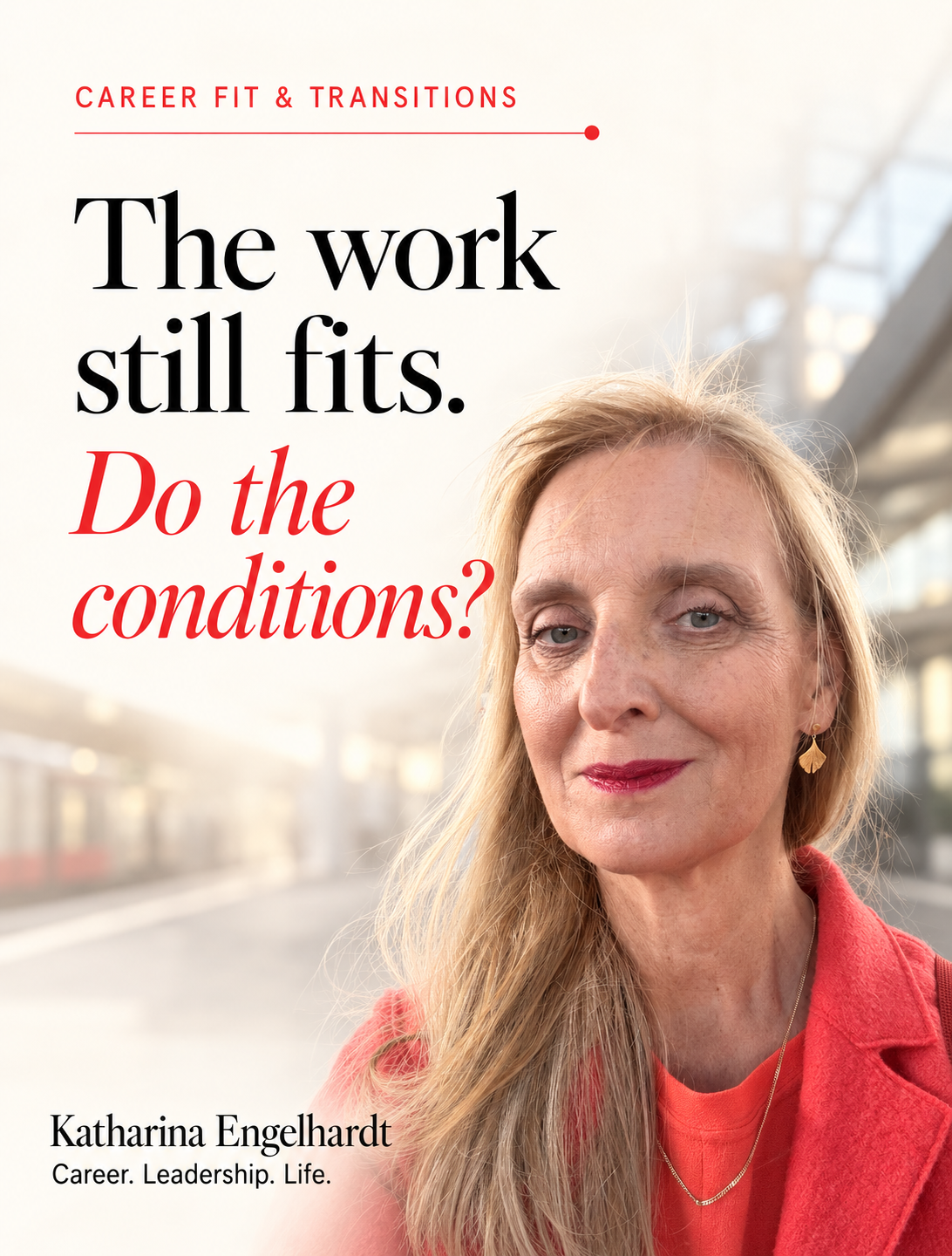 Finalise after the source portrait is selected. It must describe Katharina's visible setting and expression factually, without repeating the headline or implying a workplace scene that is not shown.
