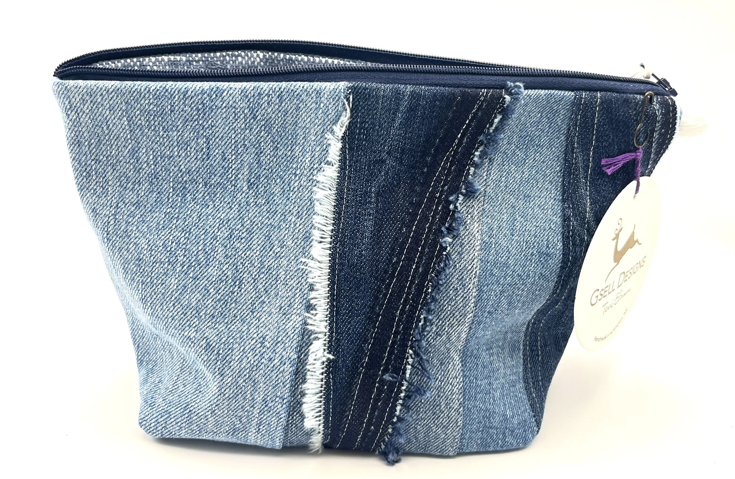 Up-cycled Mini Denim Gusset Navy zipper
