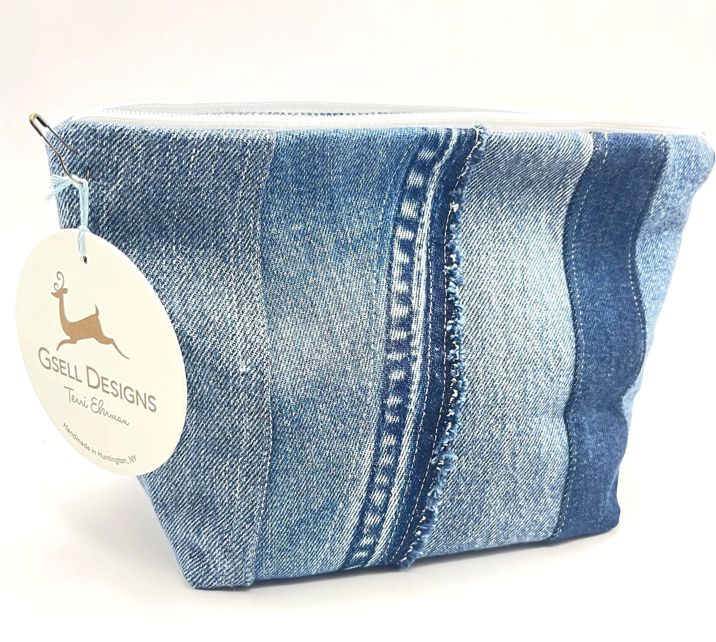 Up-cycled Mini Denim Gusset white Zipper