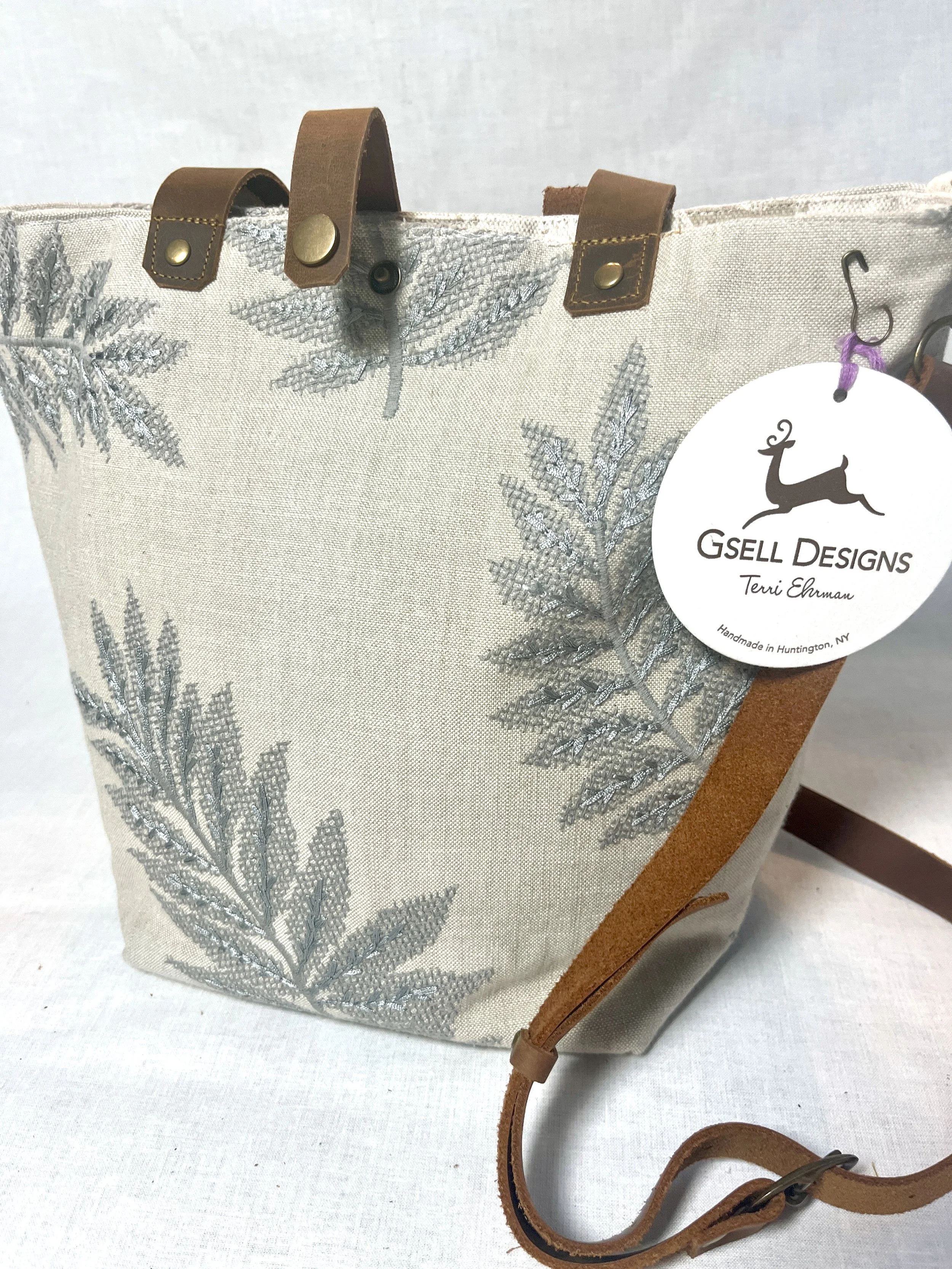 The Blue Embroidered Leaf Studio Mini Tote