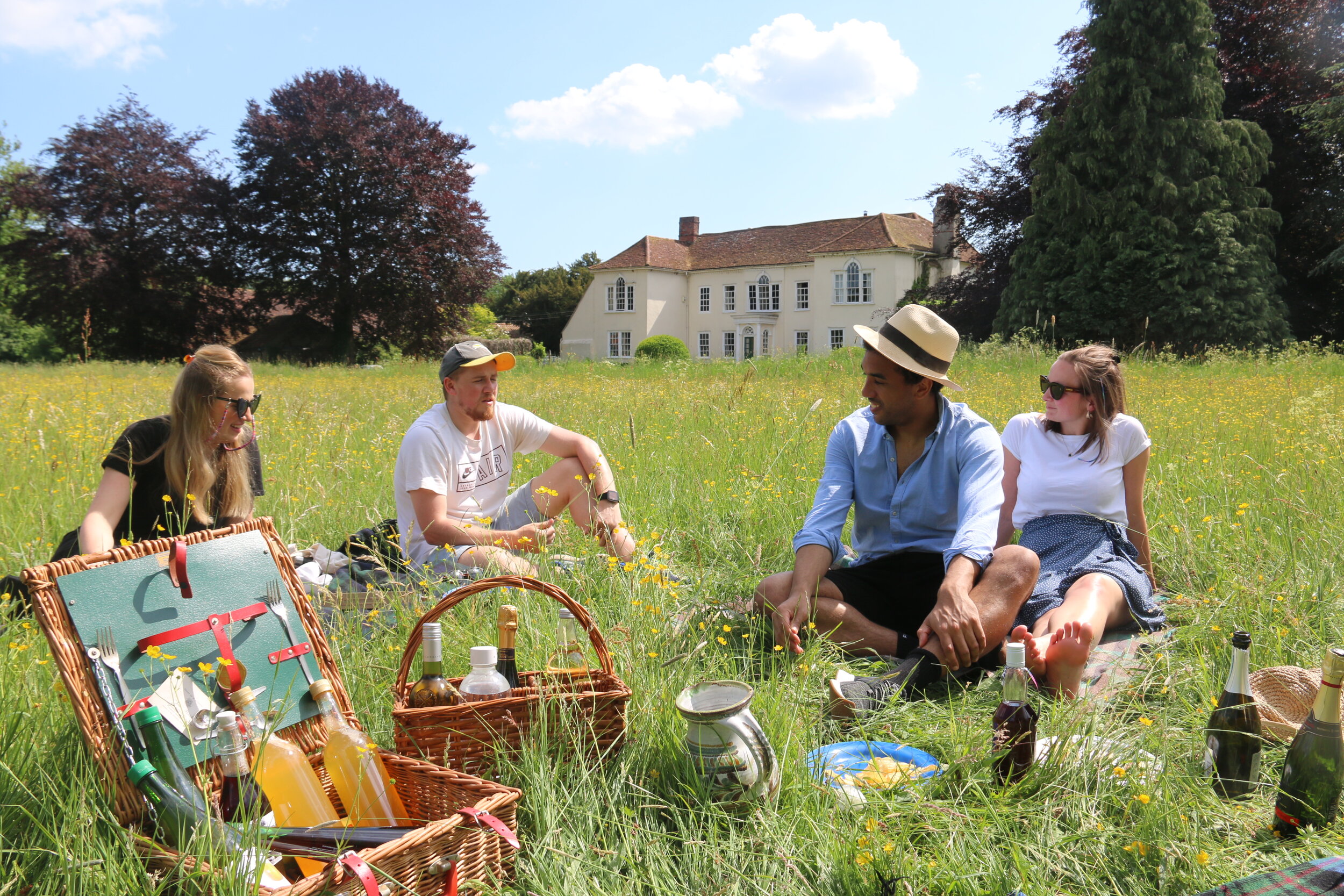 Picnicking in wildflower meadow on the farm