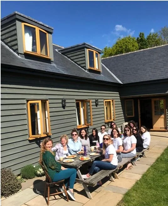 Brunch-time hens on the terrace at the Old Brooder