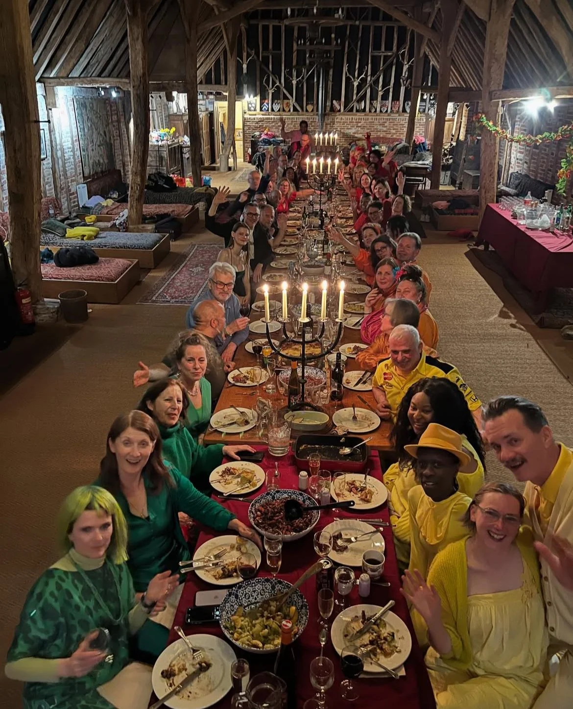 Rainbow dinner party in The Tudor Barn