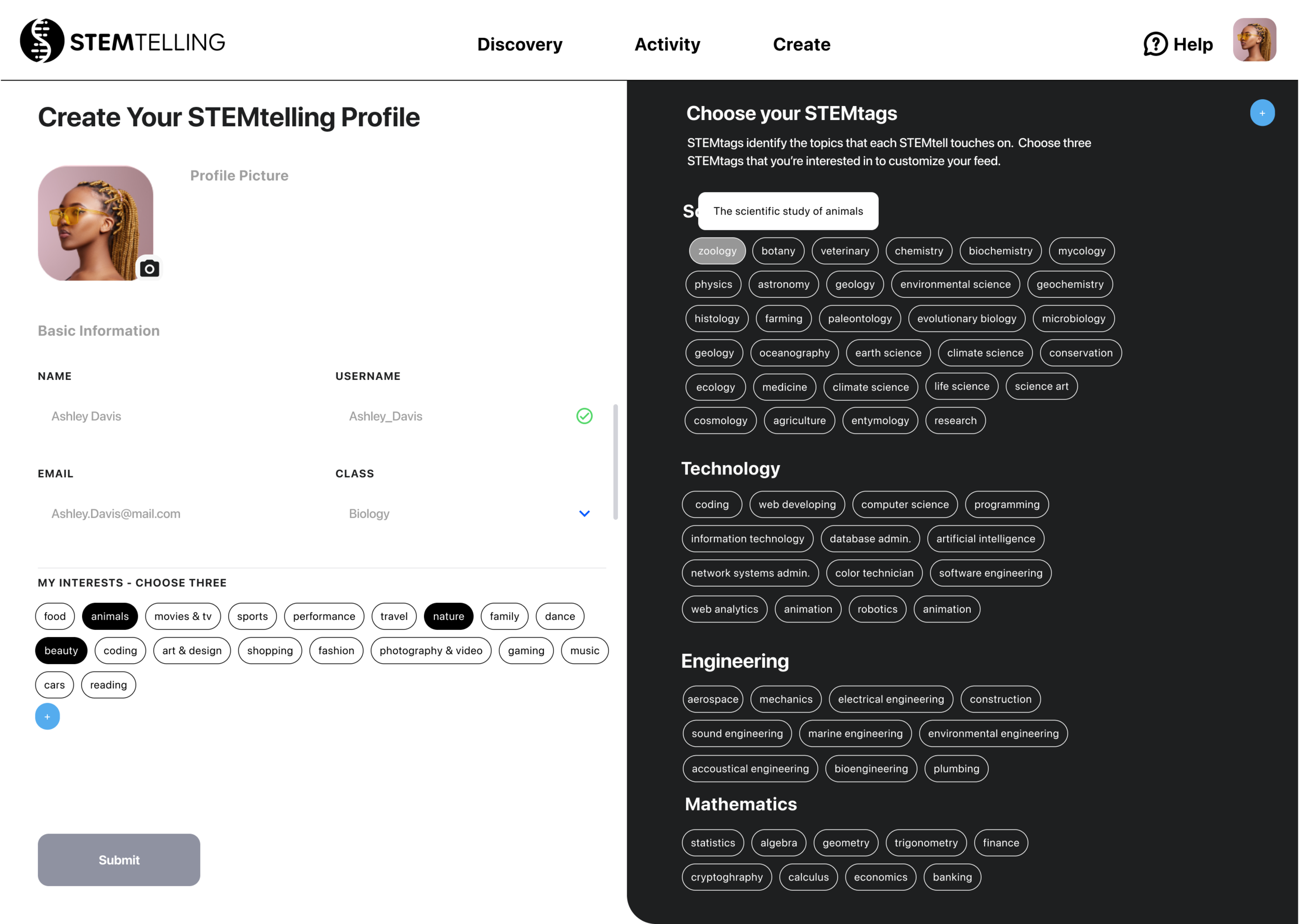 Student Create Profile (Hover STEMtag.png