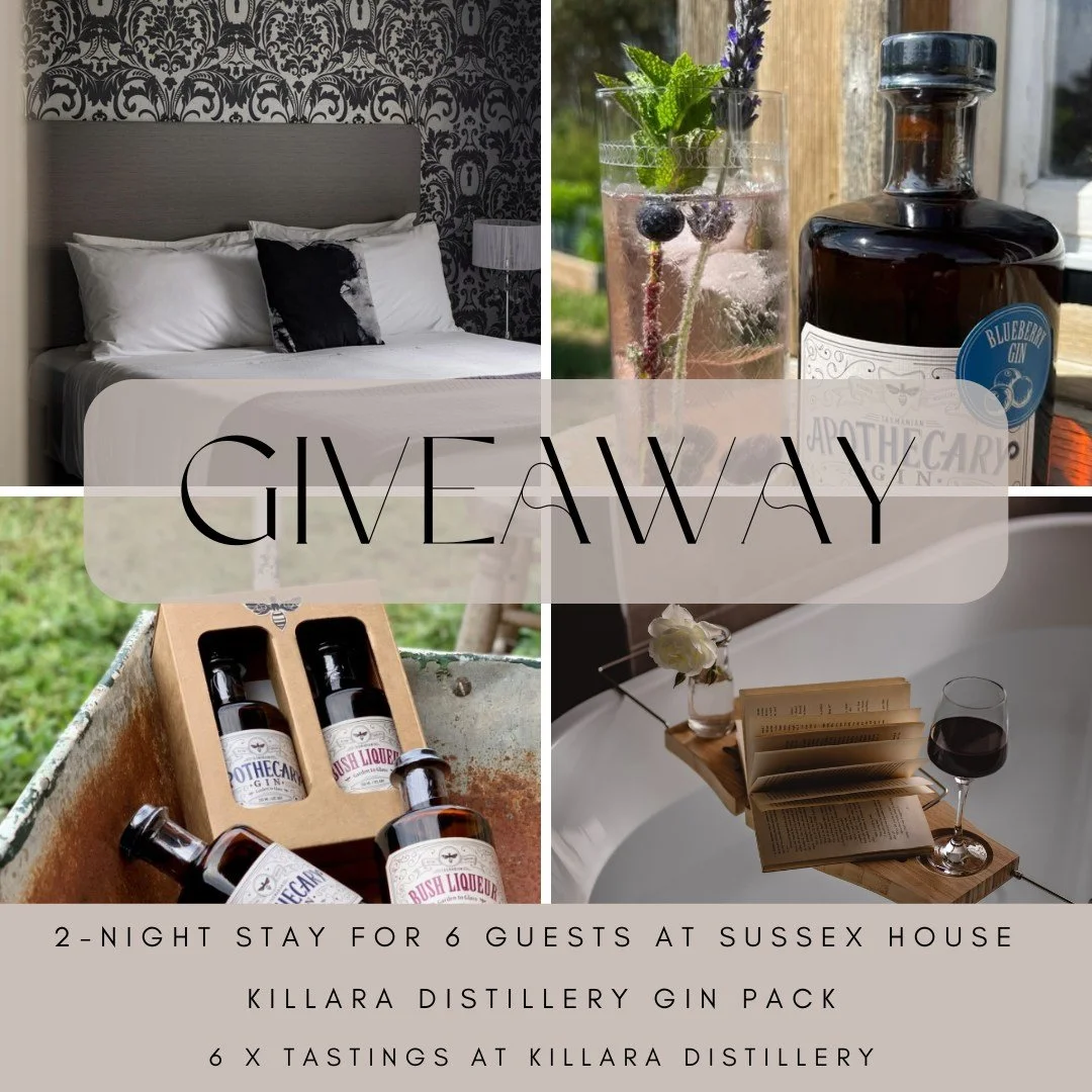 🌿 Win a Luxe Group Escape to Tasmania! 🌿
2-Night Stay for 6 Guests at Sussex House + Artisan Gin Gift Pack from Killara Distillery + 6 Free tastings at Killara Distillery

Gather your crew and get ready for the ultimate Tasmanian retreat! One lucky