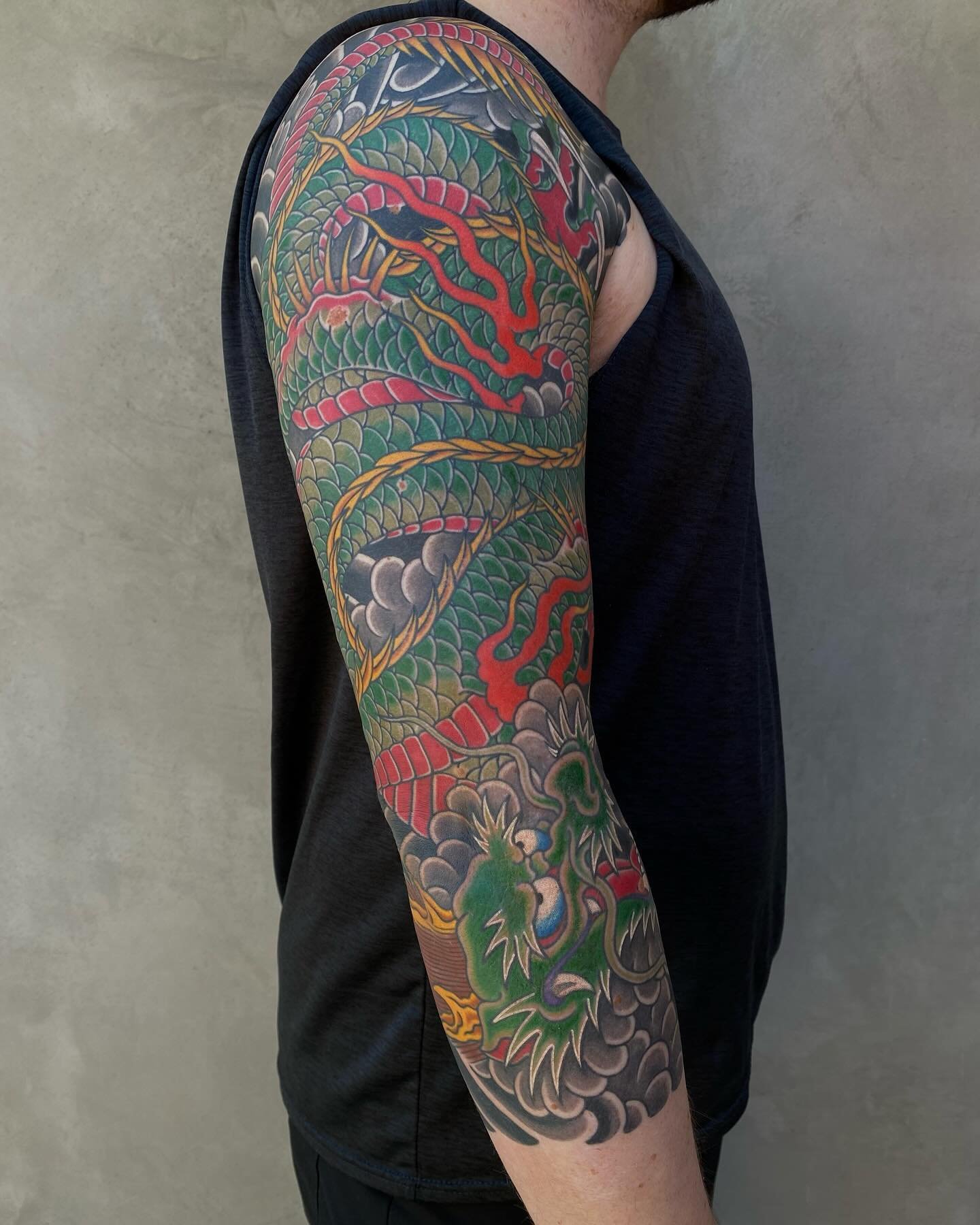Recently completed 3/4 sleeve by Luis. For appointments, click the contact button, thank you! #twotentattoo