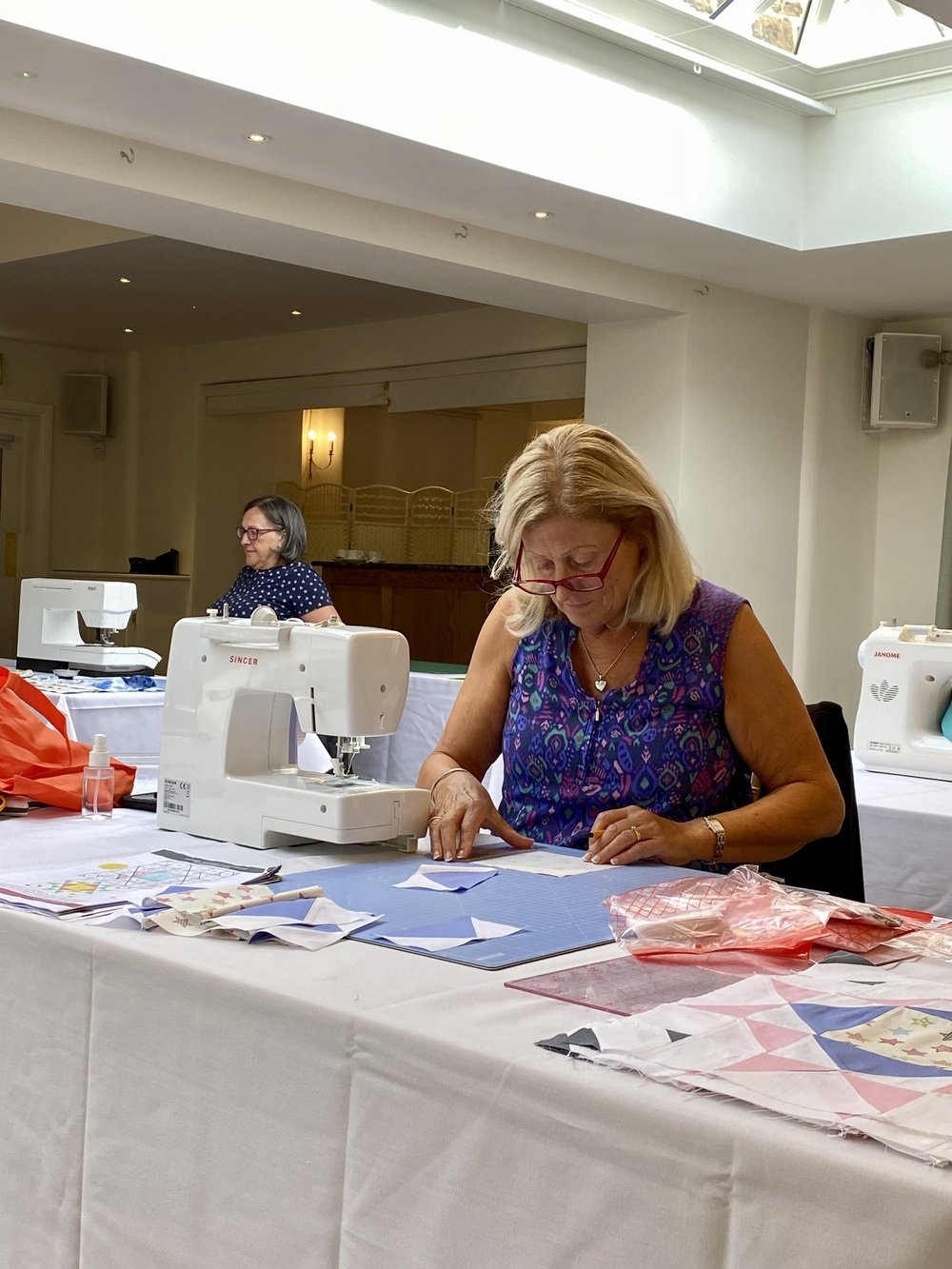 Working on a quilt-in-progress at the annual Cowden Quilt School quilting retreat