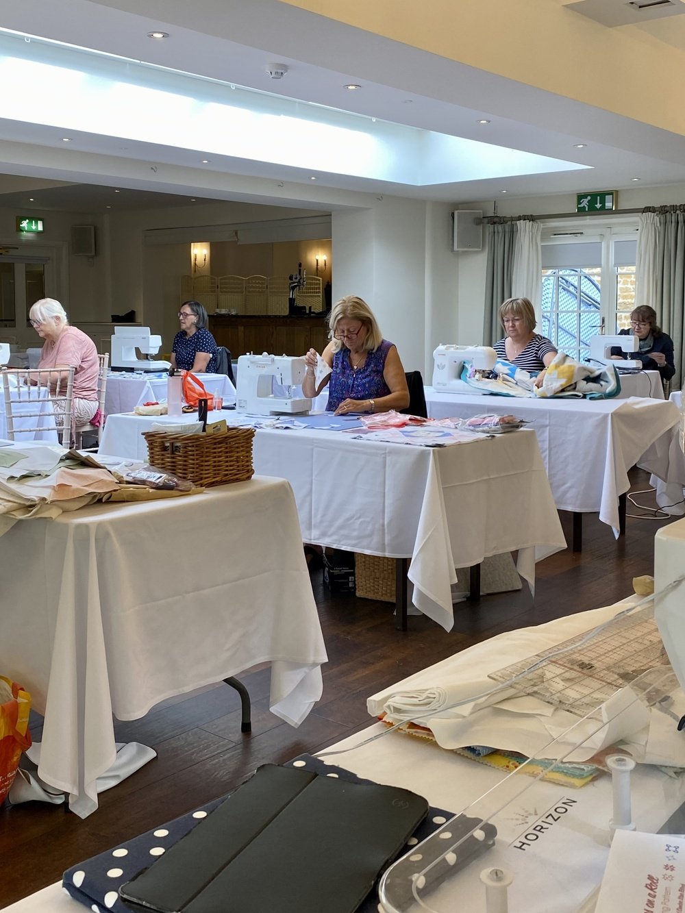 The Cowden Quilt School retreat sewing room at the Falcon Hotel, Uppingham 