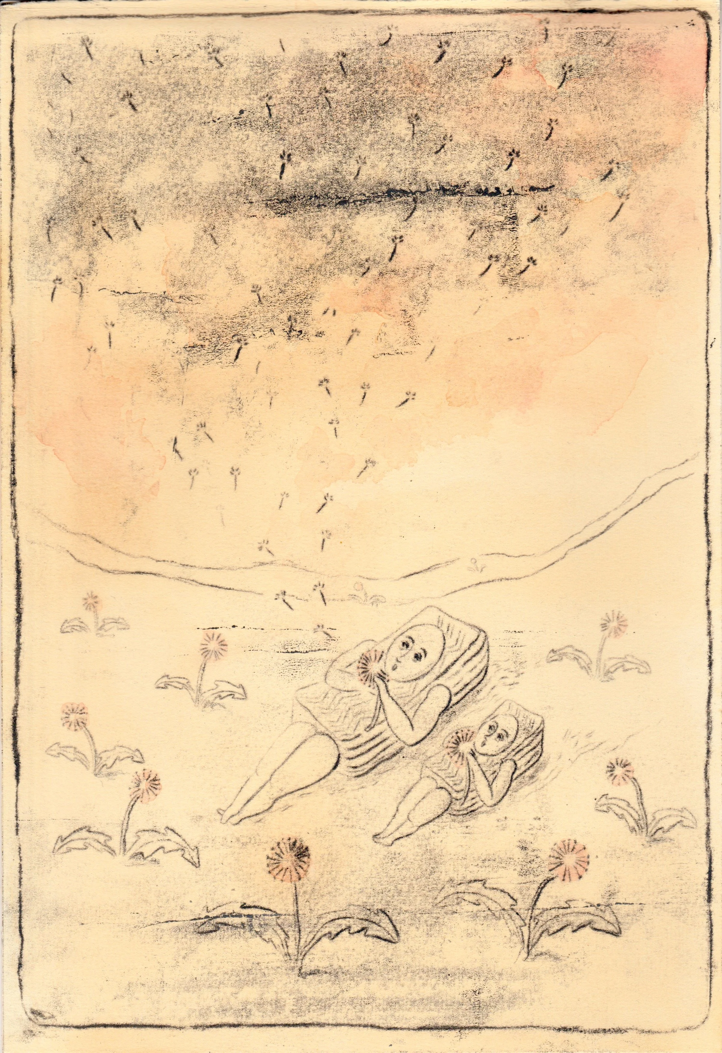 Making wishes, oil relief drawing and watercolour on paper, January 2026, 21x 30 cm 