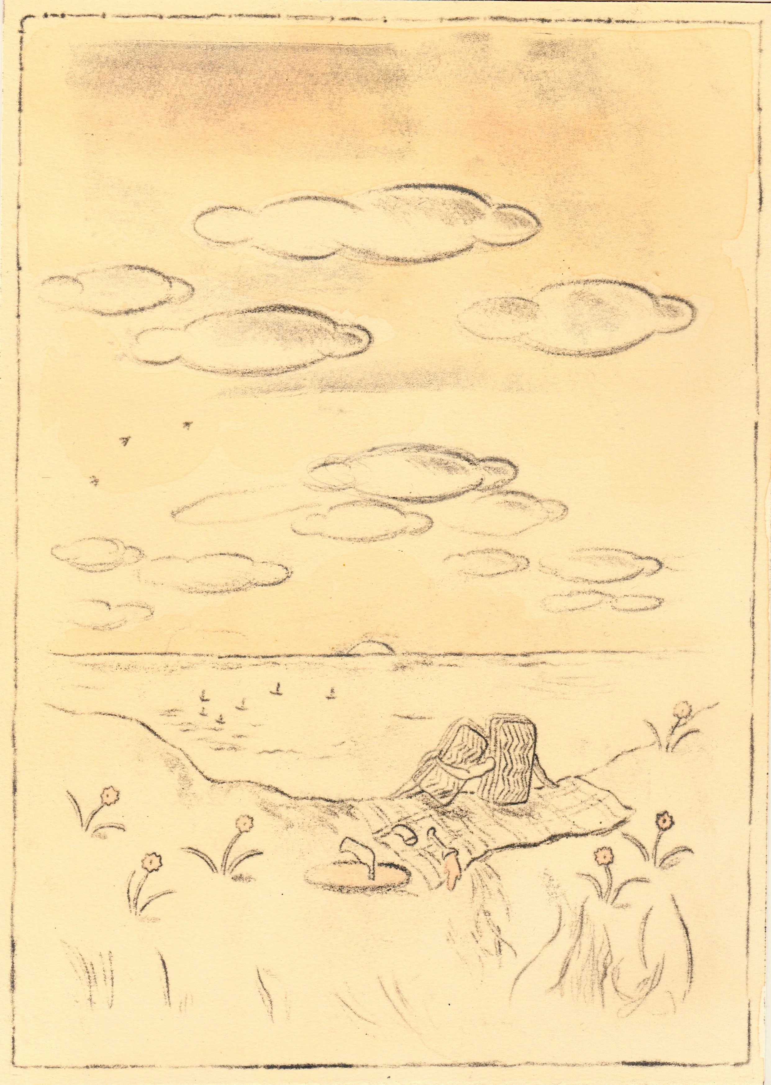 Looking Out, this is nice, oil relief drawing and watercolour on paper, January 2026, 21x 30 cm 