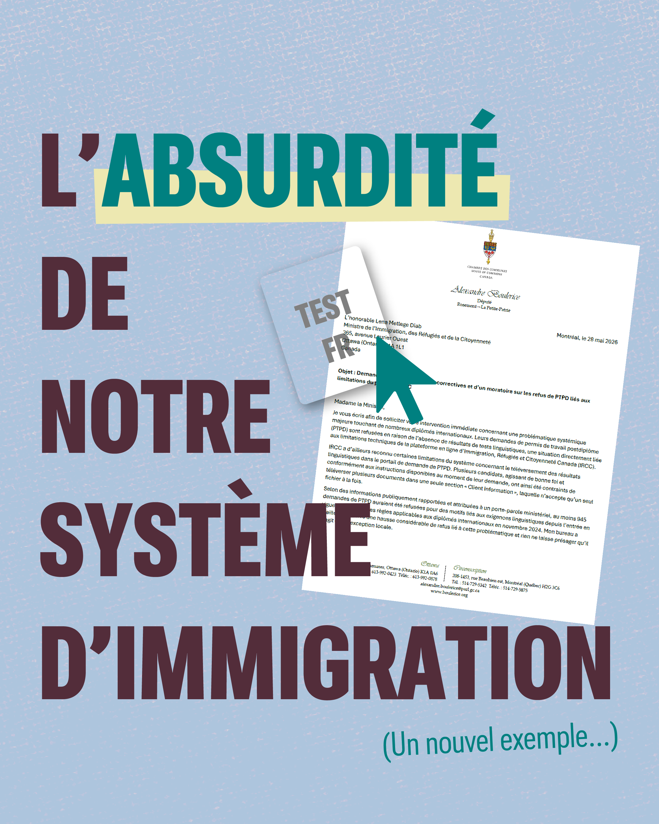 Urgent- Lettre à l'Honorable ministre de l'immigration