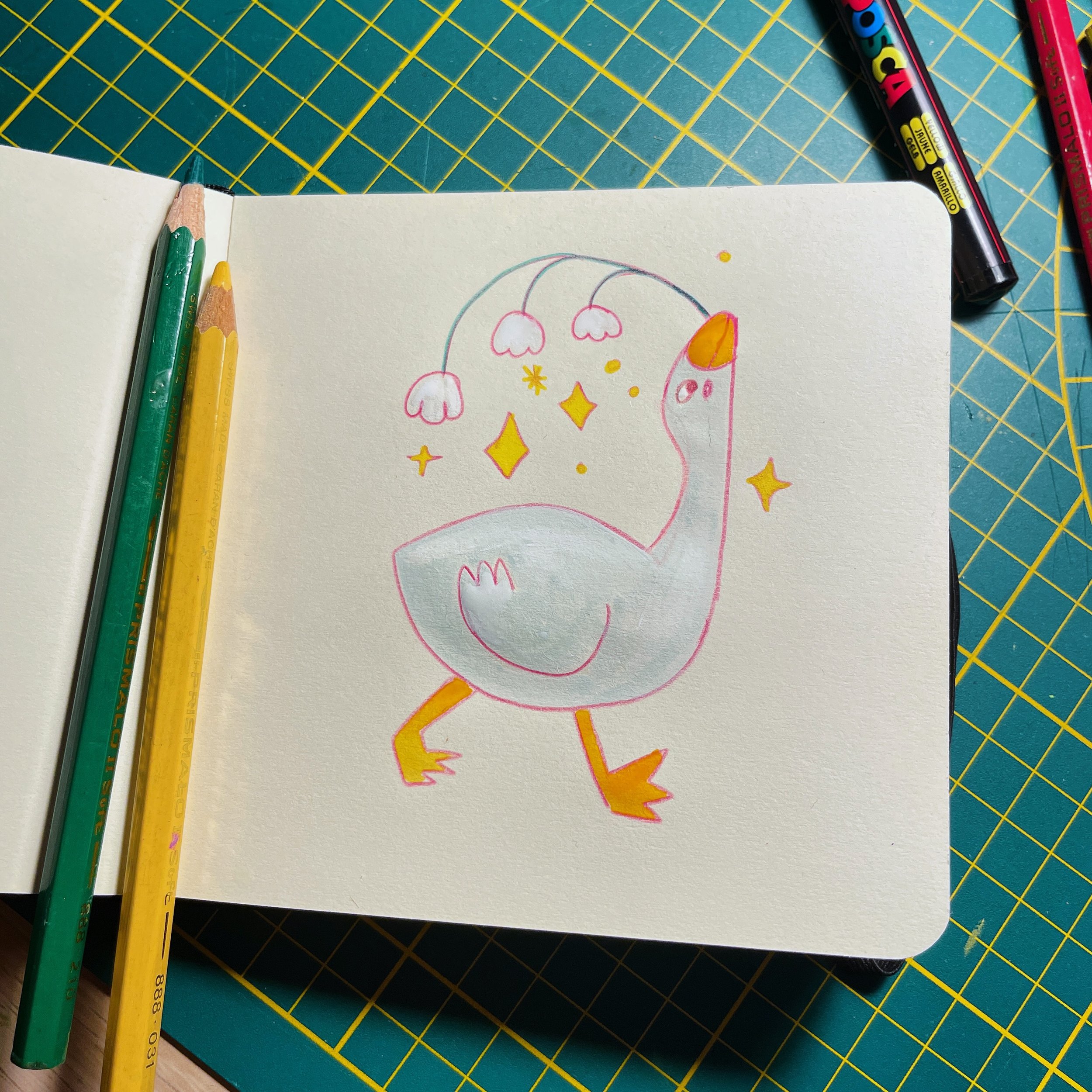 I hope your day was fabulous, just like this goose 🪿 ✨ ☀️ 

#illustration #cuteanimals#drawing #gouache #sketchbook #doodles