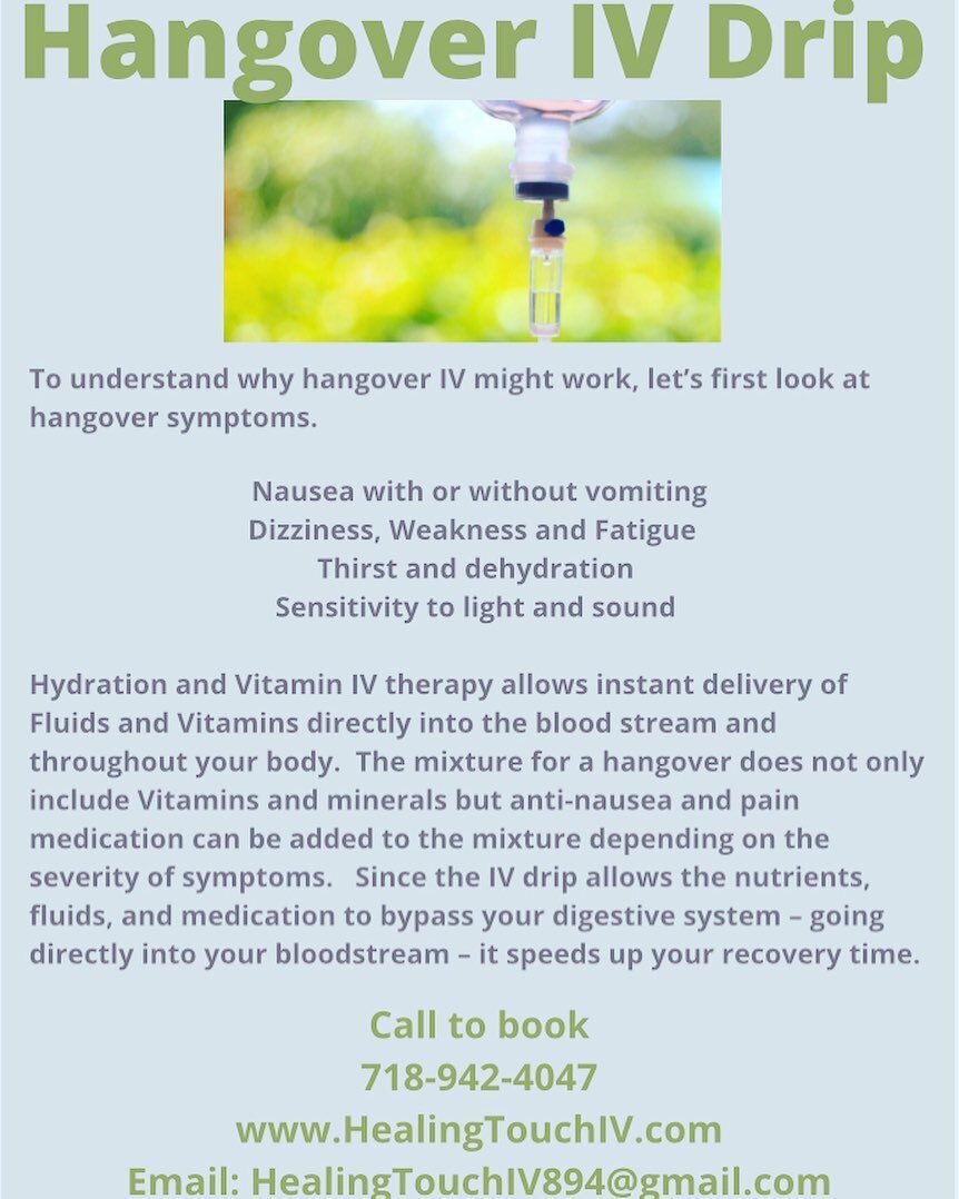 Call us today to schedule your infusion. (718) 942-4047

Website: www.healingtouchiv.com

#ivdriptherapy #ivdriptherapyworks #ivdriptherapybrooklyn #ivdrip #ivdripinfusion #ivhydration #health #vitamindrip #vitamininfusion #hydration #ivvitamintherap