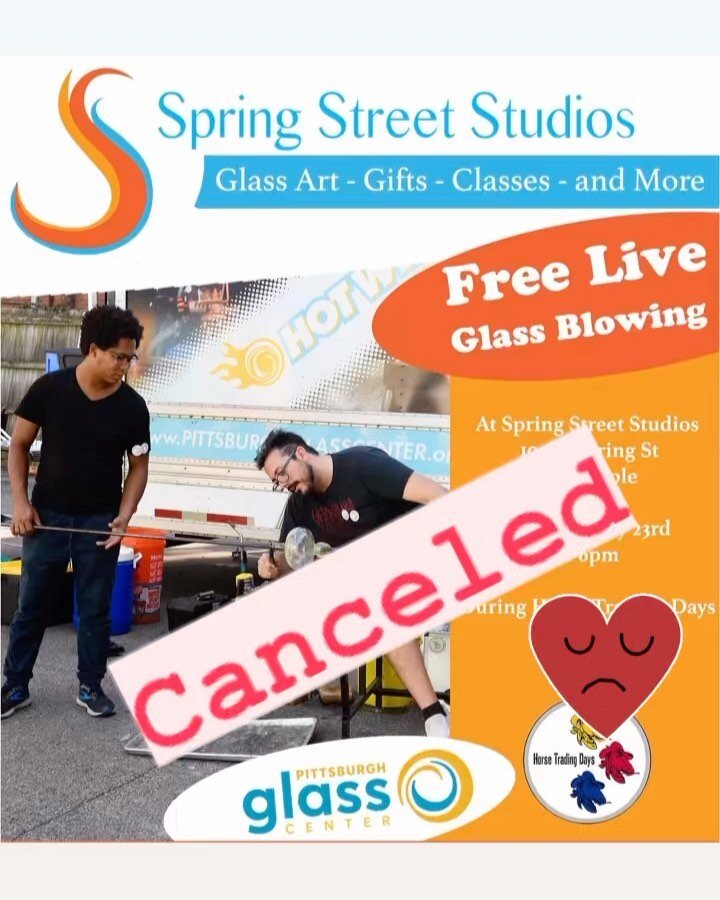 Bad News 😢. Our glass blowing demo is canceled today due to technical difficulties. We hope to reschedule for a later date&hellip; Come make your own glass with us instead! Workshops available 12-6 today! Starting at $20