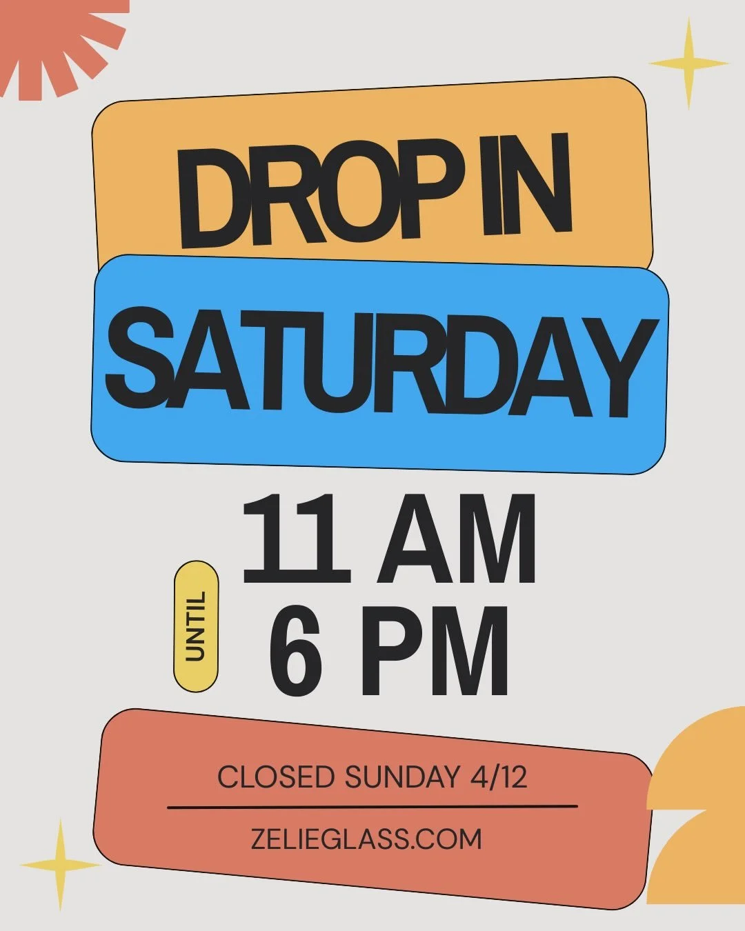 Drop ins available this Saturday! Zelieglass.con