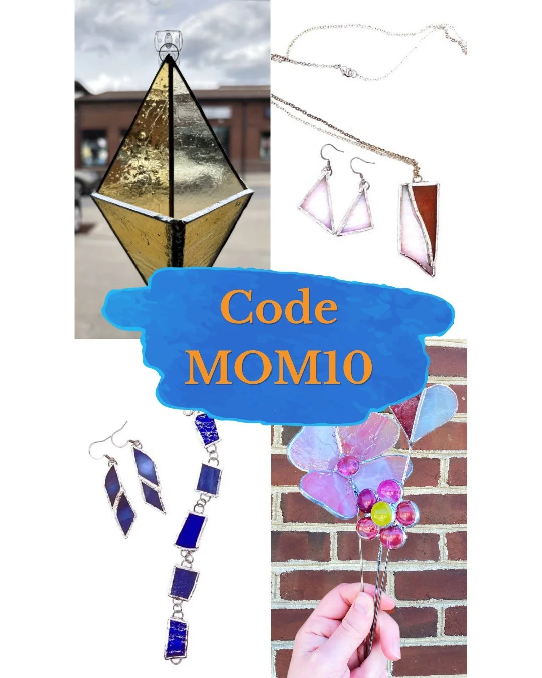 Save $10 on any upcoming stained glass class. Code MOM10