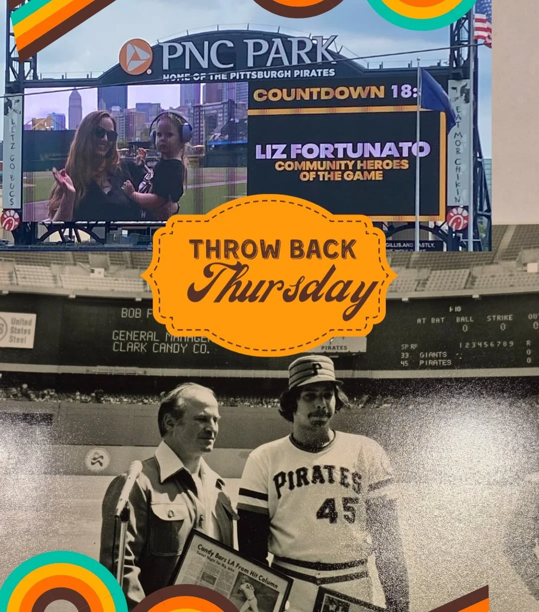 A little old, a little new!  Thank you so much @pittsburghpirates and @wcs_pittsburgh for recognizing me at last Thursday&rsquo;s game. I thought it was especially cute that my Dad sent me this photo of my Grandpap Bob also being invited on the the f