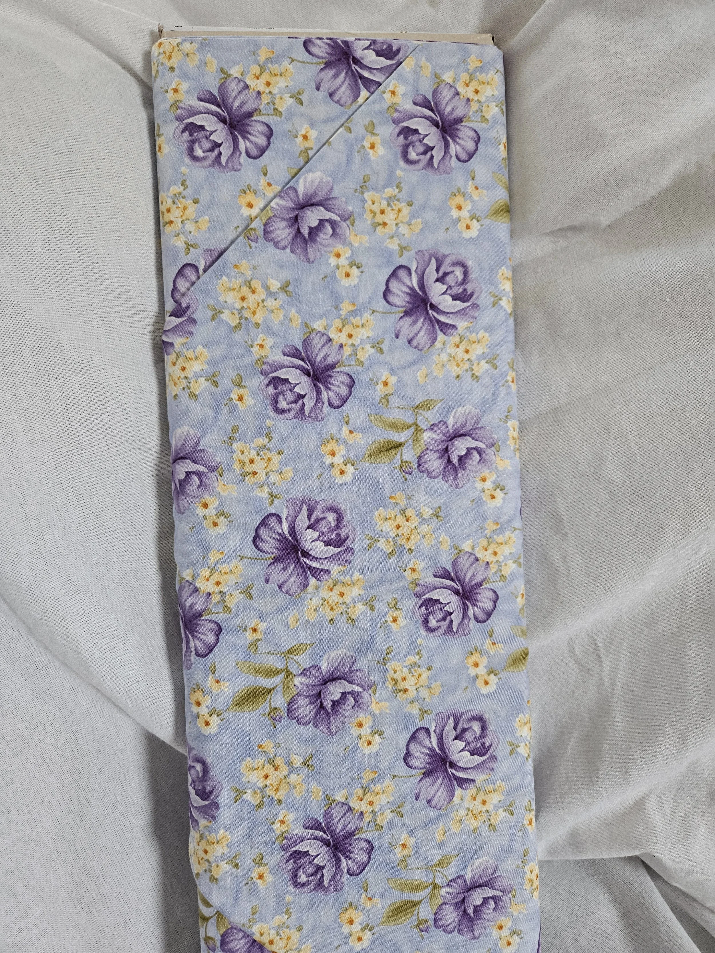 Vintags purple yellow floral blue cotton 45" wide by the 1/4 yard