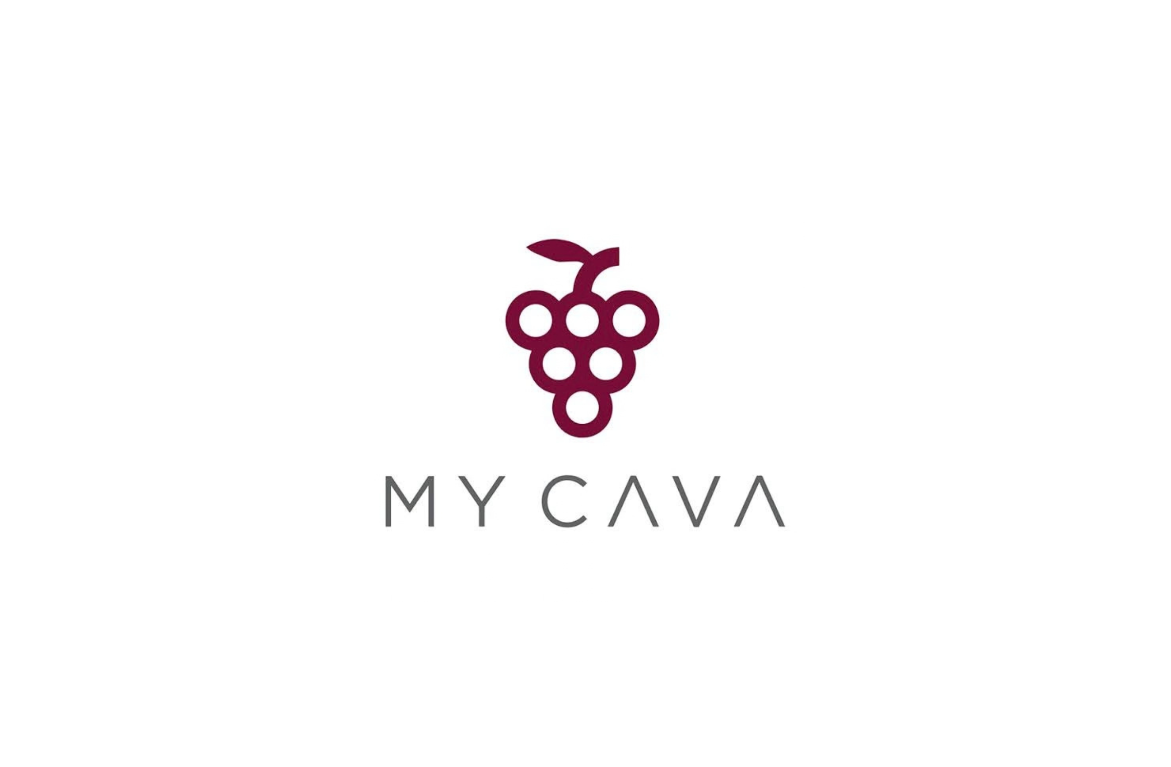 Logo with a stylized grape cluster and leaf icon above the words 'MY CAVA' in gray text.