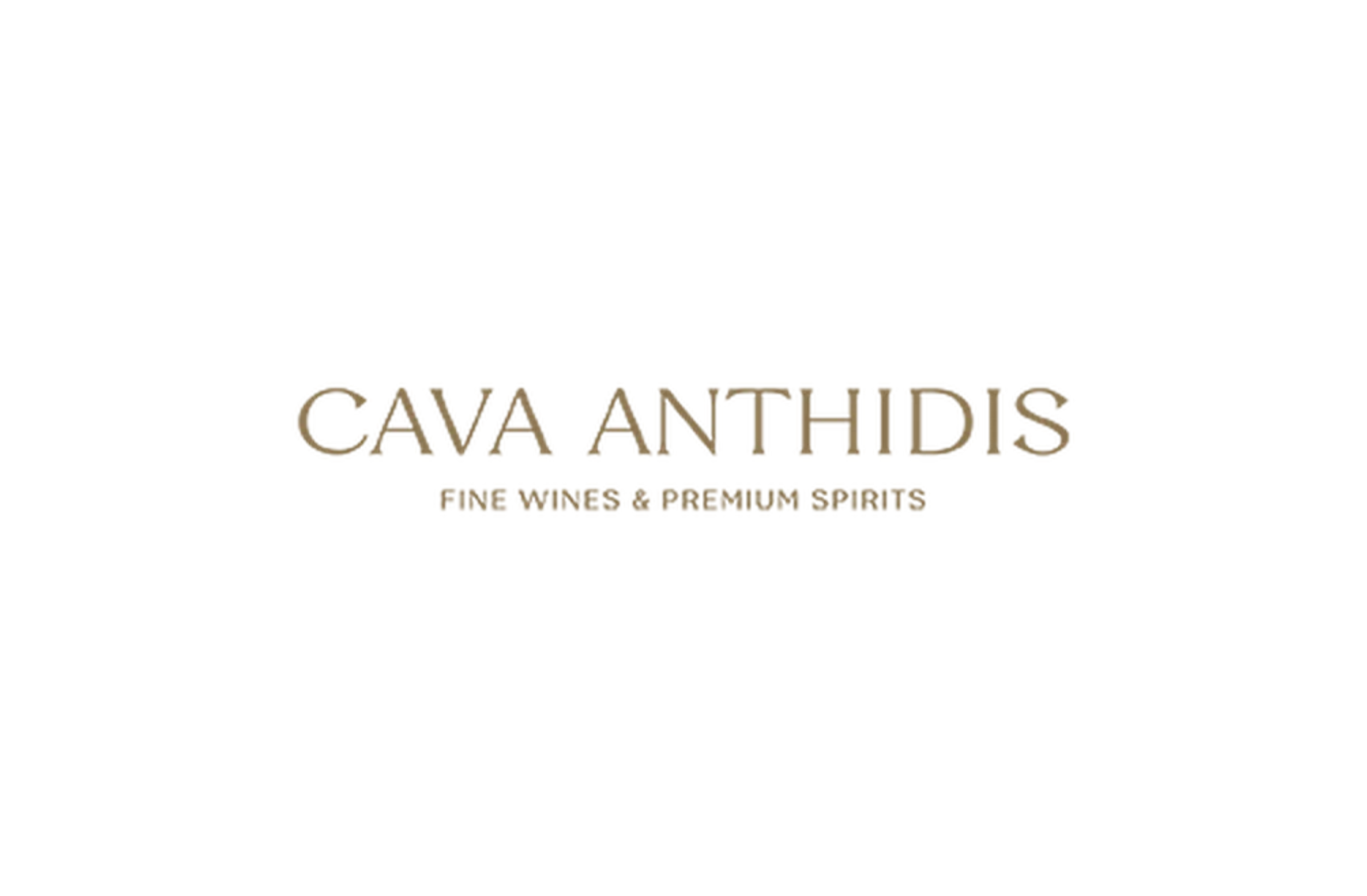 Logo of Cava Anthidis wine shop with gold text that reads 'Cava Anthidis' and smaller text below that says 'Fine Wines & Premium Spirits'.