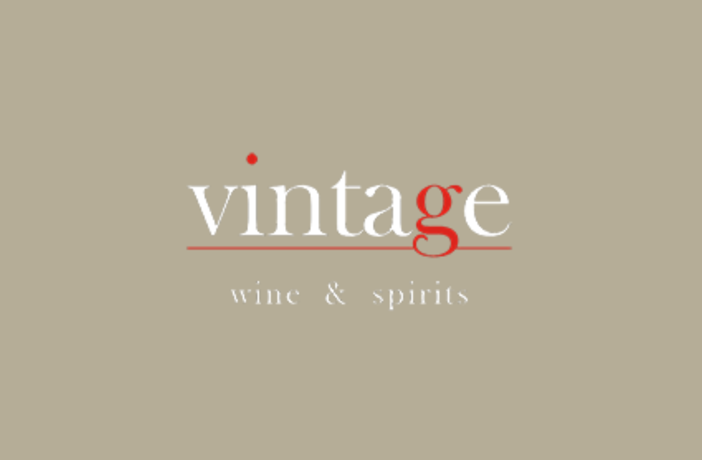 Close-up of a beige background with the word 'vintage' written in white and red text, along with smaller text reading 'wine & spirits'.