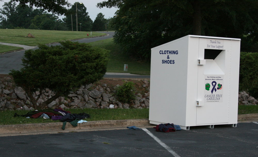 Free clothing donation drop box in Los Angeles for low-income families and individuals experiencing homelessness