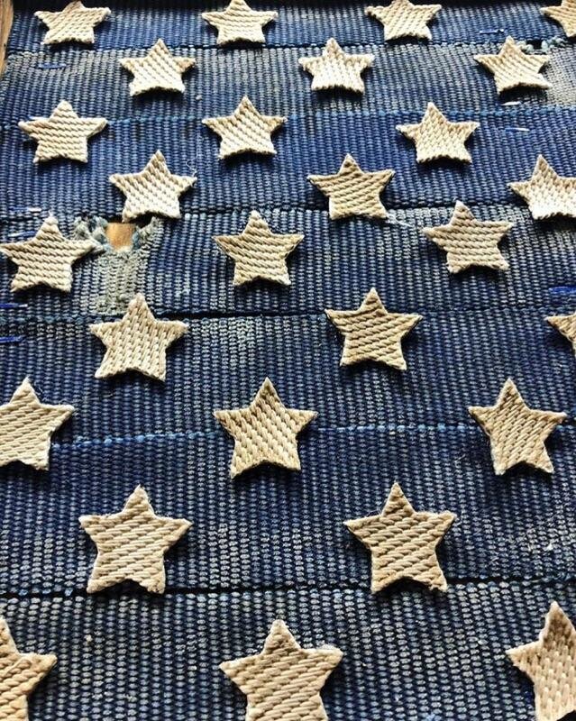 Firefighter Gift: Stars made from retired fire hose on a fire hose American Flag