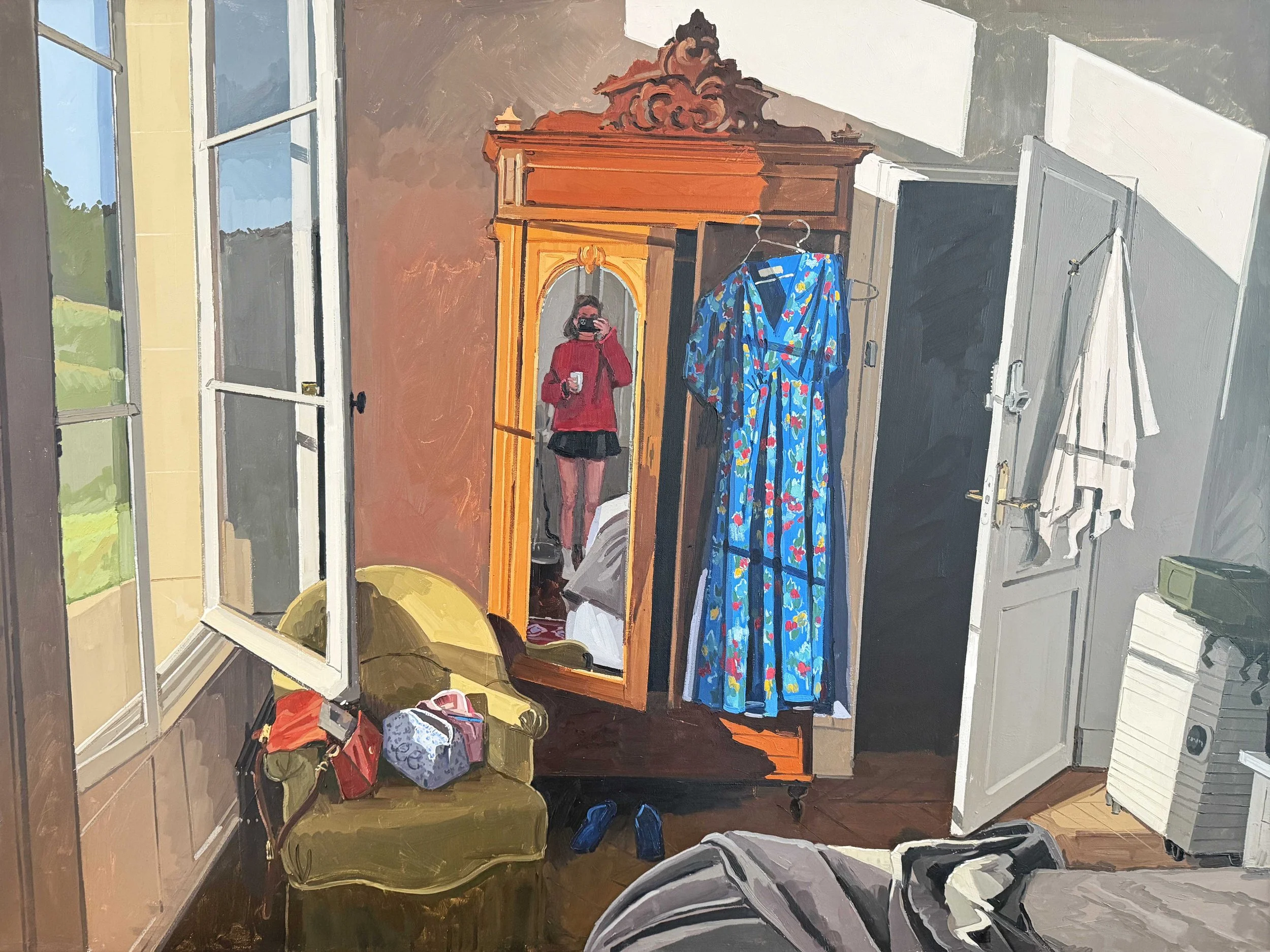self portrait in wardrobe 
oil on canvas 
36" x 38" 
2026 
$7500