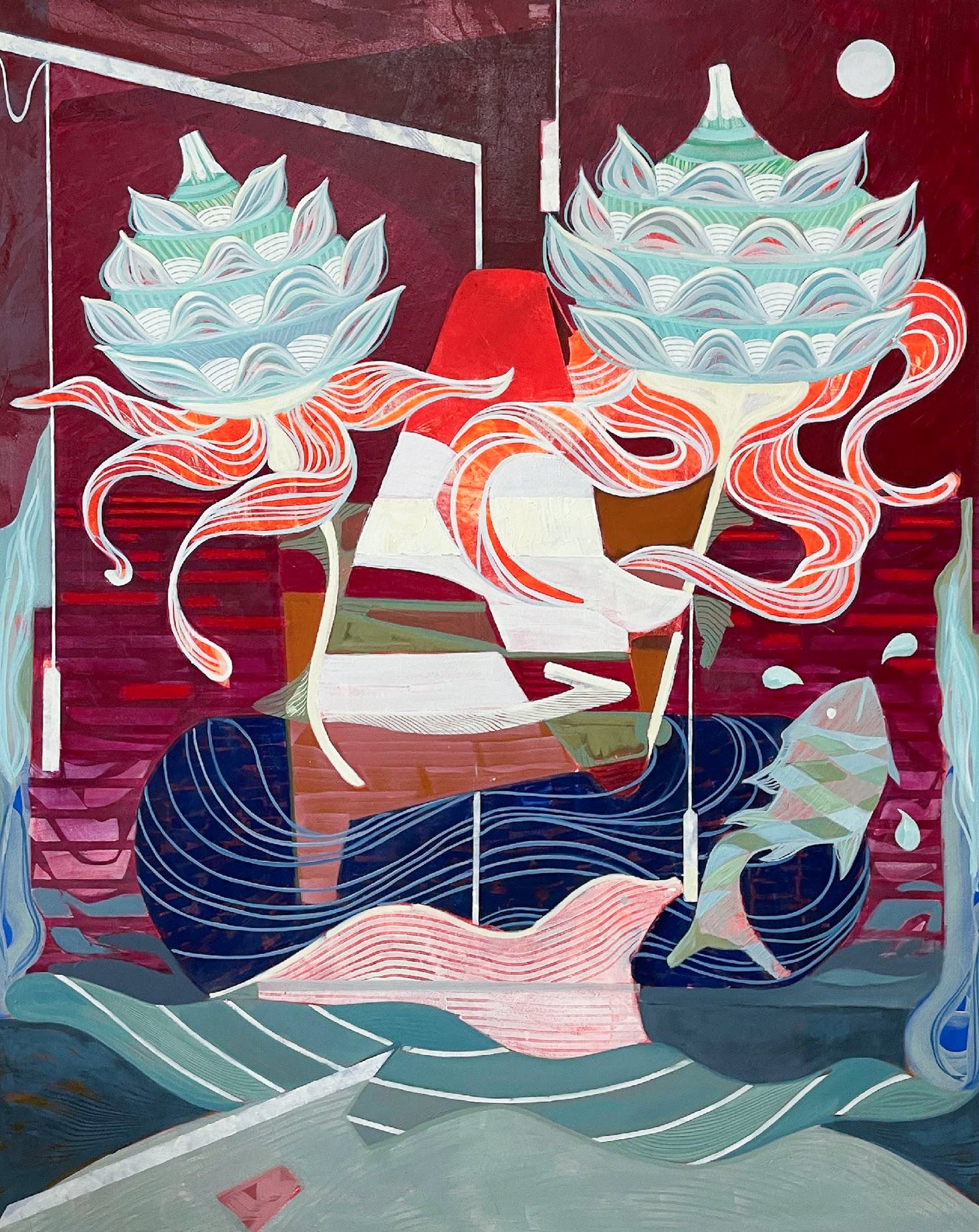 (arrived), i come in peace oil, oil stick and conte on cotton 60" x 48" 2025 $6800